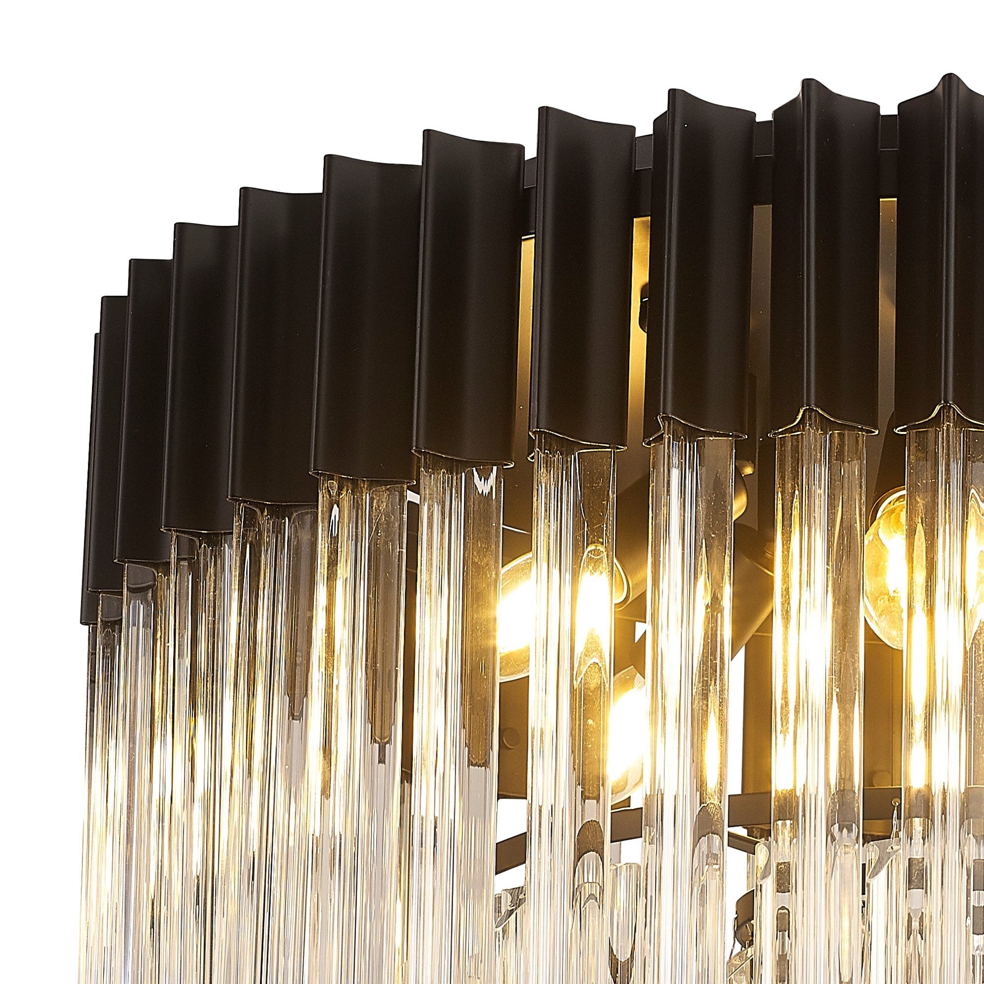 Fabula Cedar 7 Light Flush Light - Matt Black & Clear Sculpted Glass