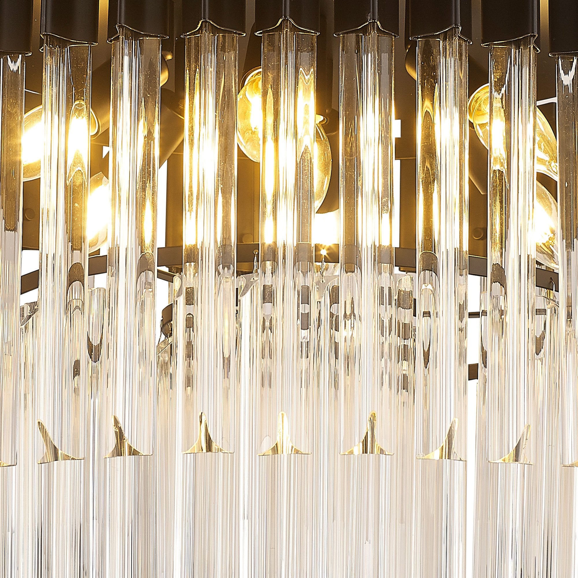 Fabula Cedar 7 Light Flush Light - Matt Black & Clear Sculpted Glass