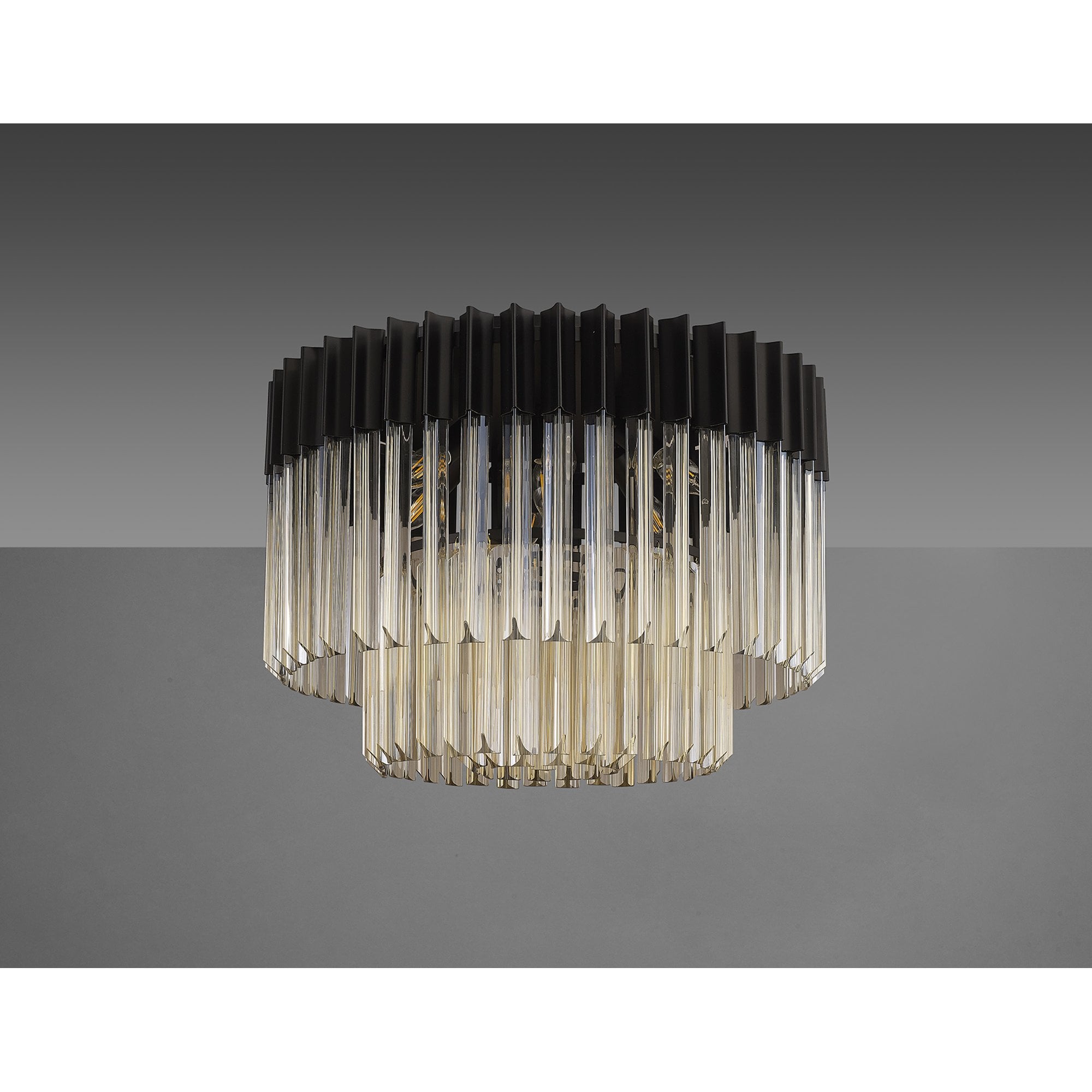 Fabula Cedar 7 Light Flush Light - Matt Black & Cognac Sculpted Glass