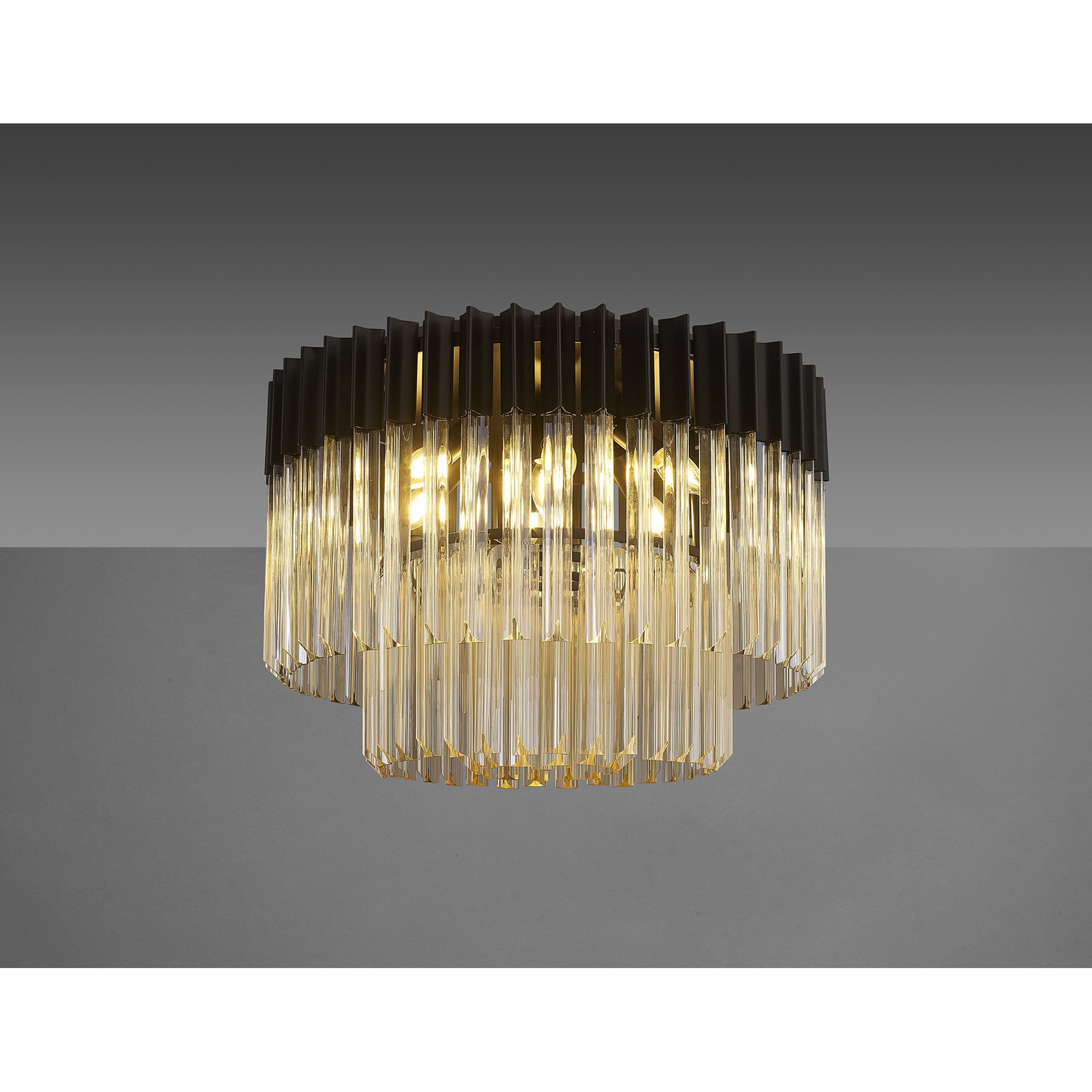 Fabula Cedar 7 Light Flush Light - Matt Black & Cognac Sculpted Glass