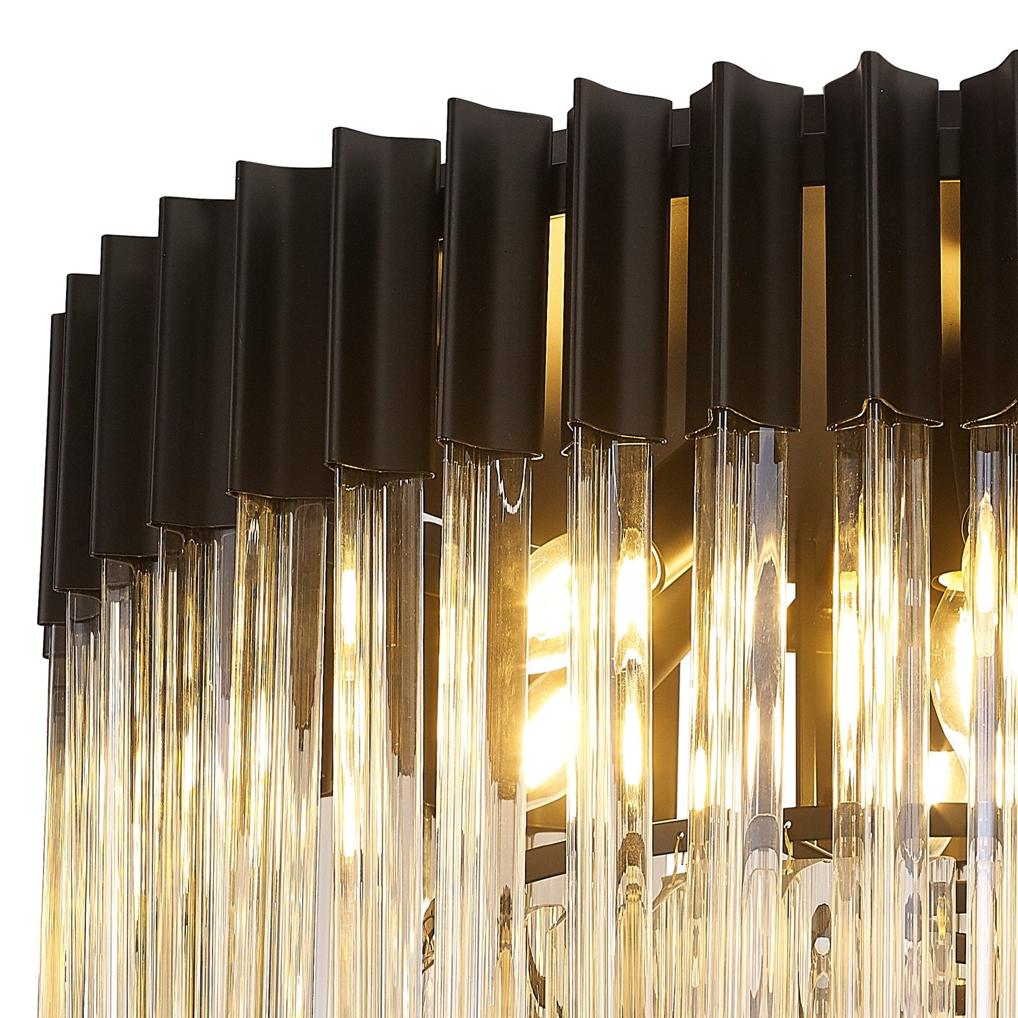 Fabula Cedar 7 Light Flush Light - Matt Black & Cognac Sculpted Glass