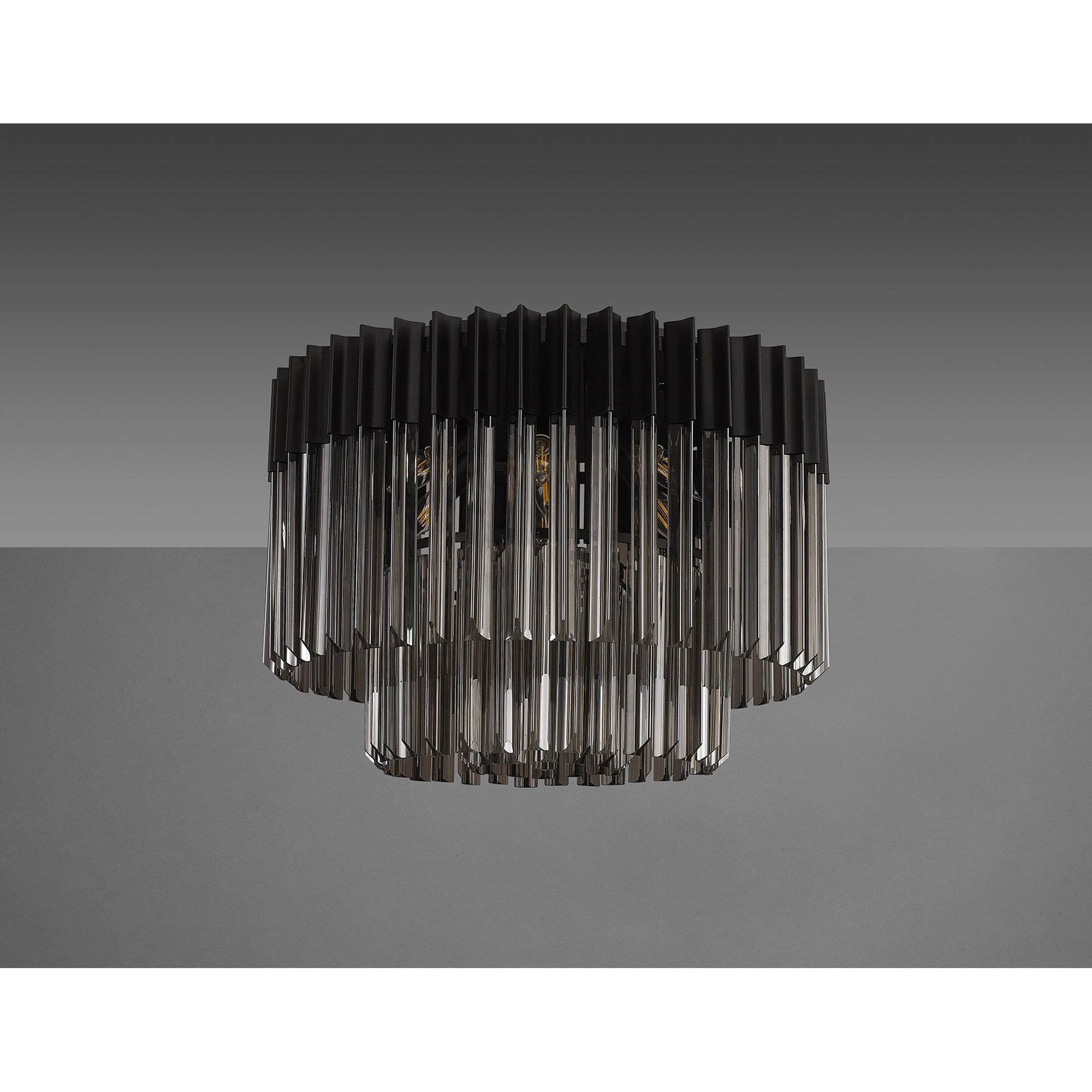 Fabula Cedar 7 Light Flush Light - Matt Black & Smoke Sculpted Glass