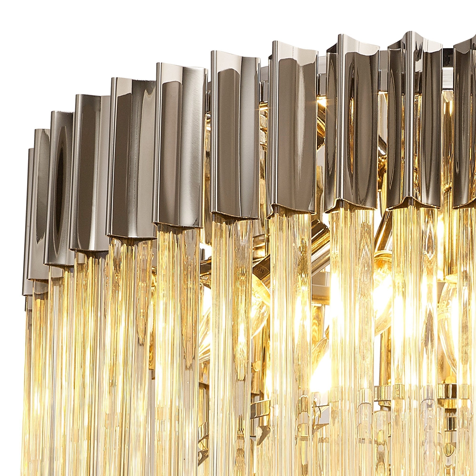 Fabula Cedar 7 Light Flush Light - Polished Nickel & Cognac Sculpted Glass