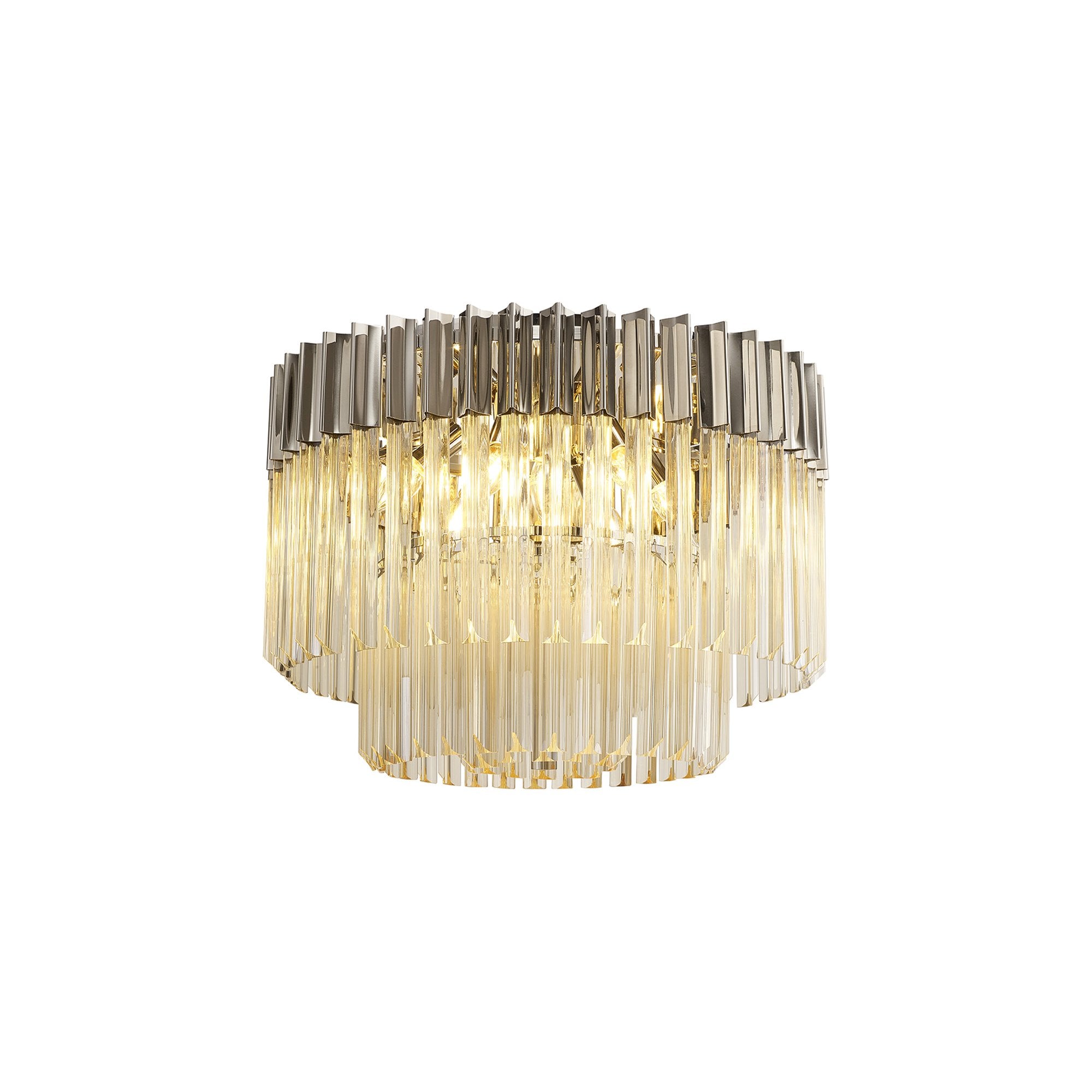 Fabula Cedar 7 Light Flush Light - Polished Nickel & Cognac Sculpted Glass