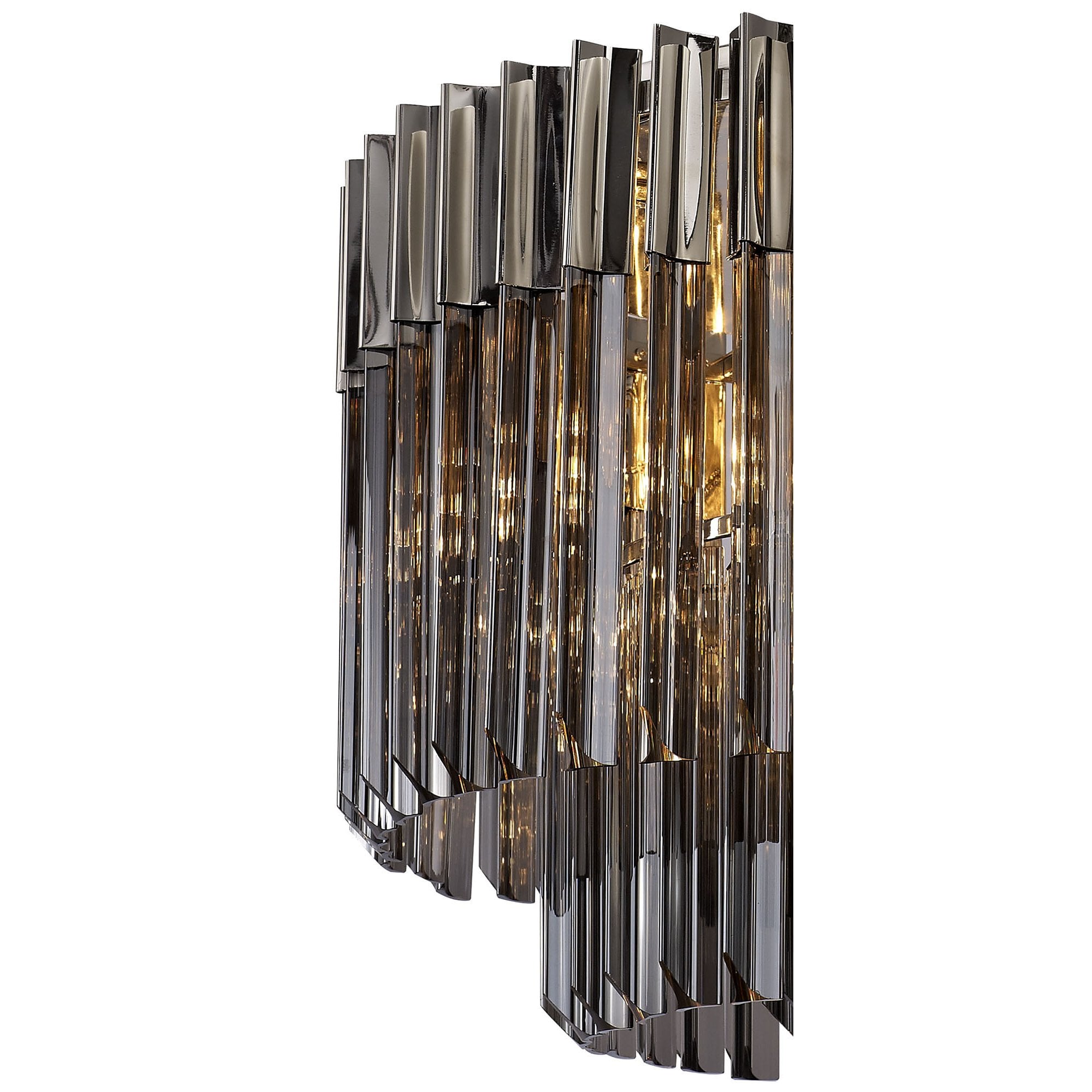 Fabula Cedar 7 Light Flush Light - Polished Nickel & Smoke Sculpted Glass