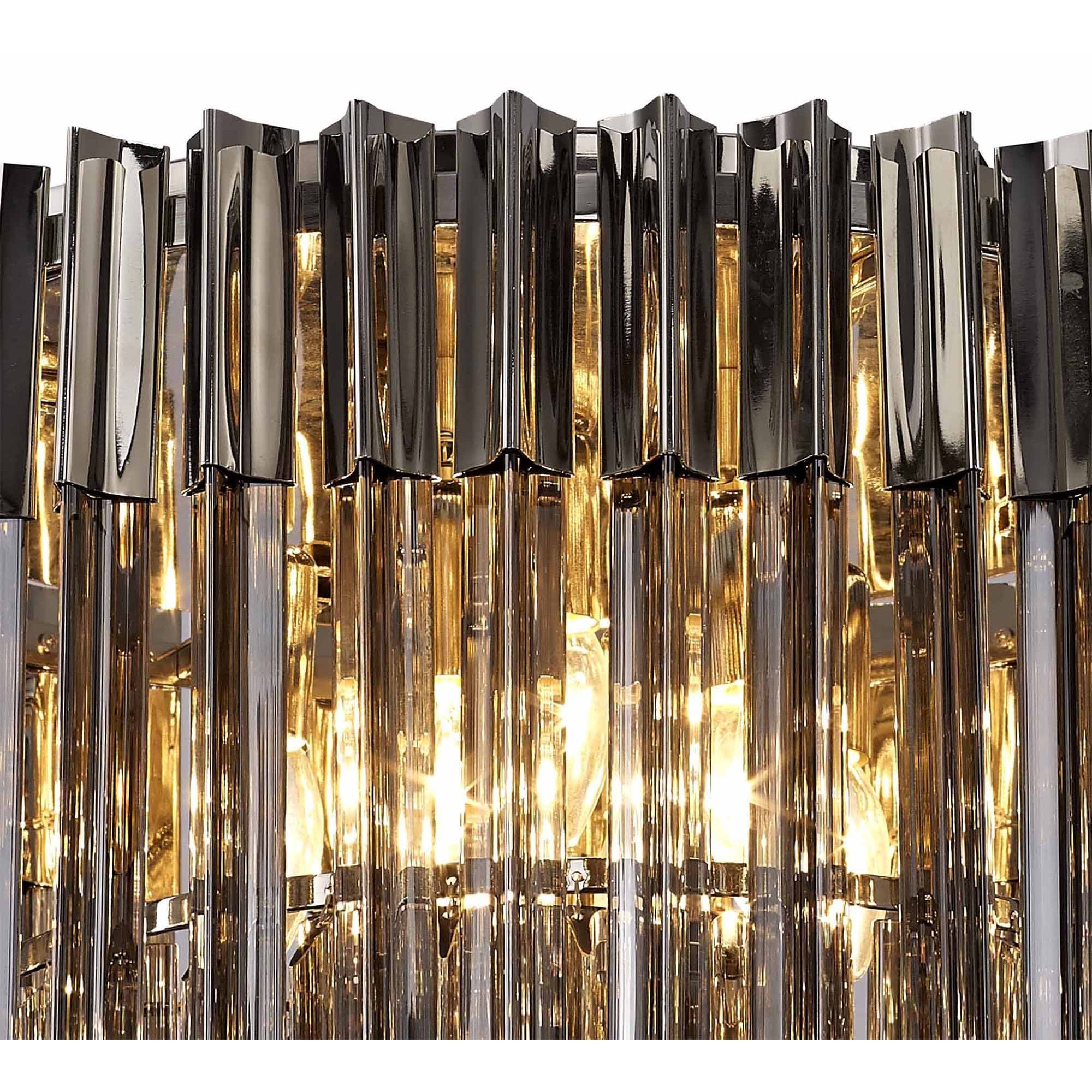 Fabula Cedar 7 Light Flush Light - Polished Nickel & Smoke Sculpted Glass