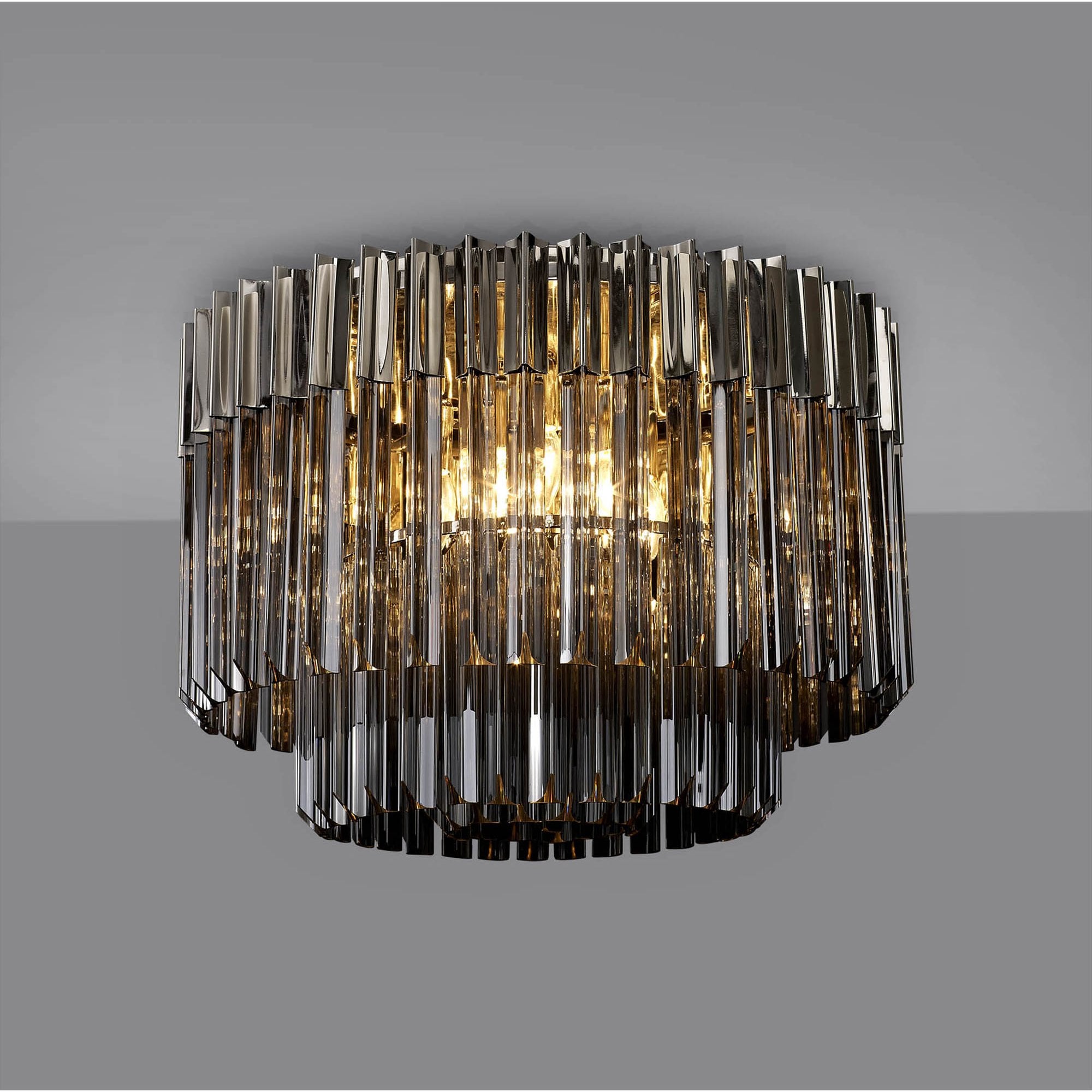 Fabula Cedar 7 Light Flush Light - Polished Nickel & Smoke Sculpted Glass
