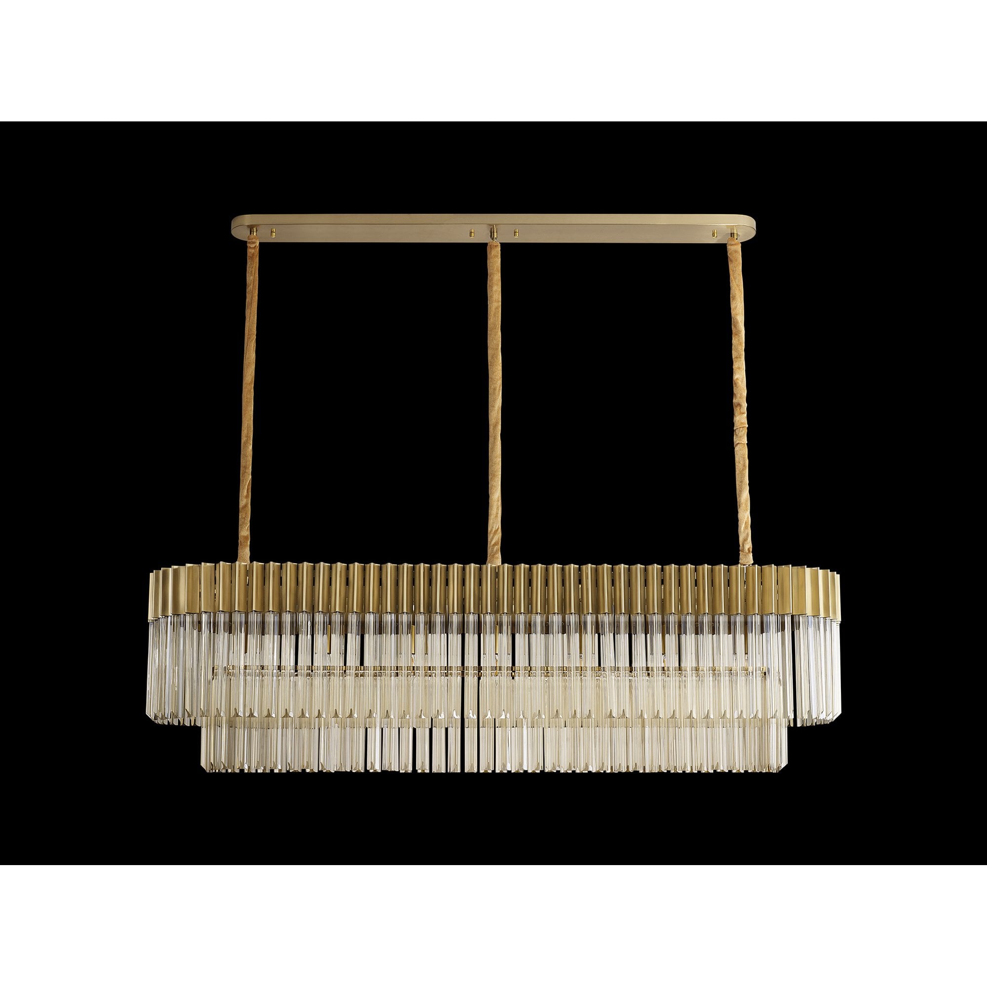 Fabula Cedar 7 Light Rectangular Pendant - Brass & Cognac Sculpted Glass