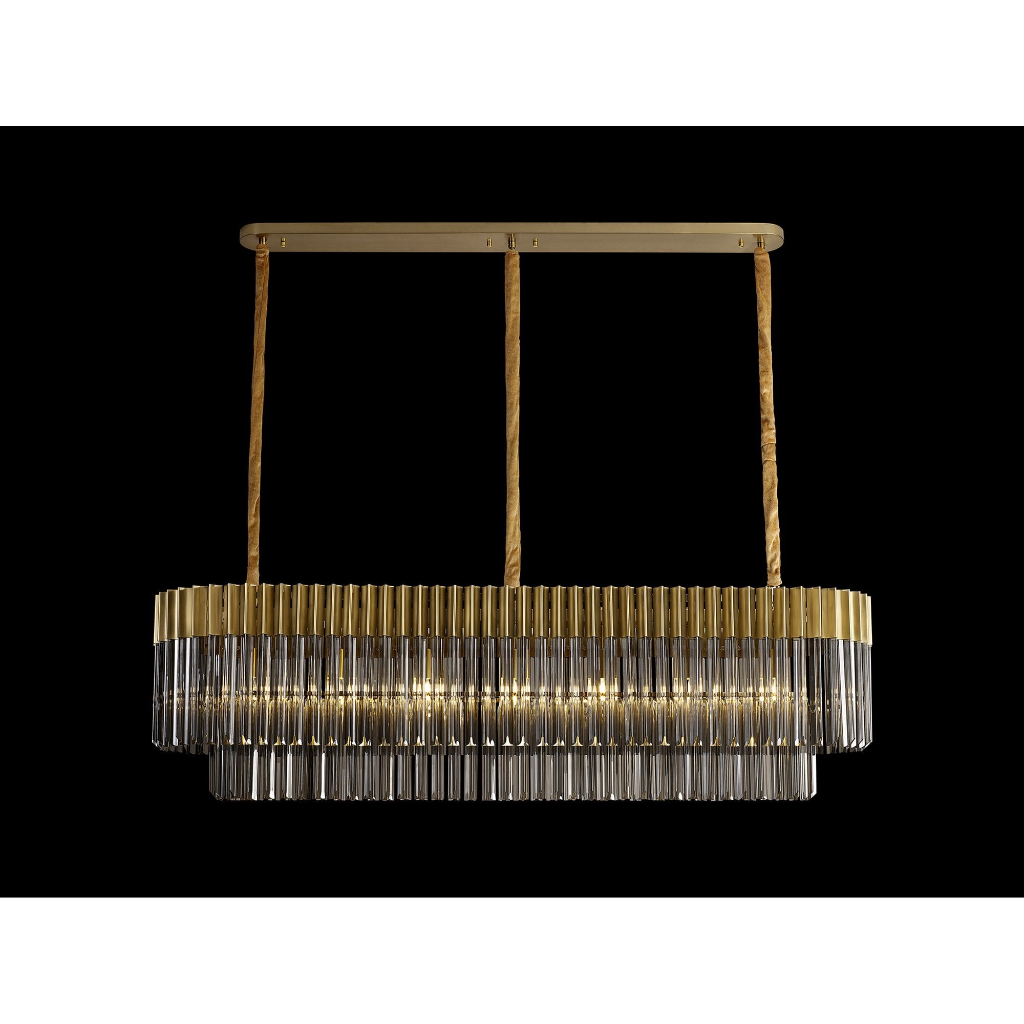 Fabula Cedar 7 Light Rectangular Pendant - Brass & Smoke Sculpted Glass