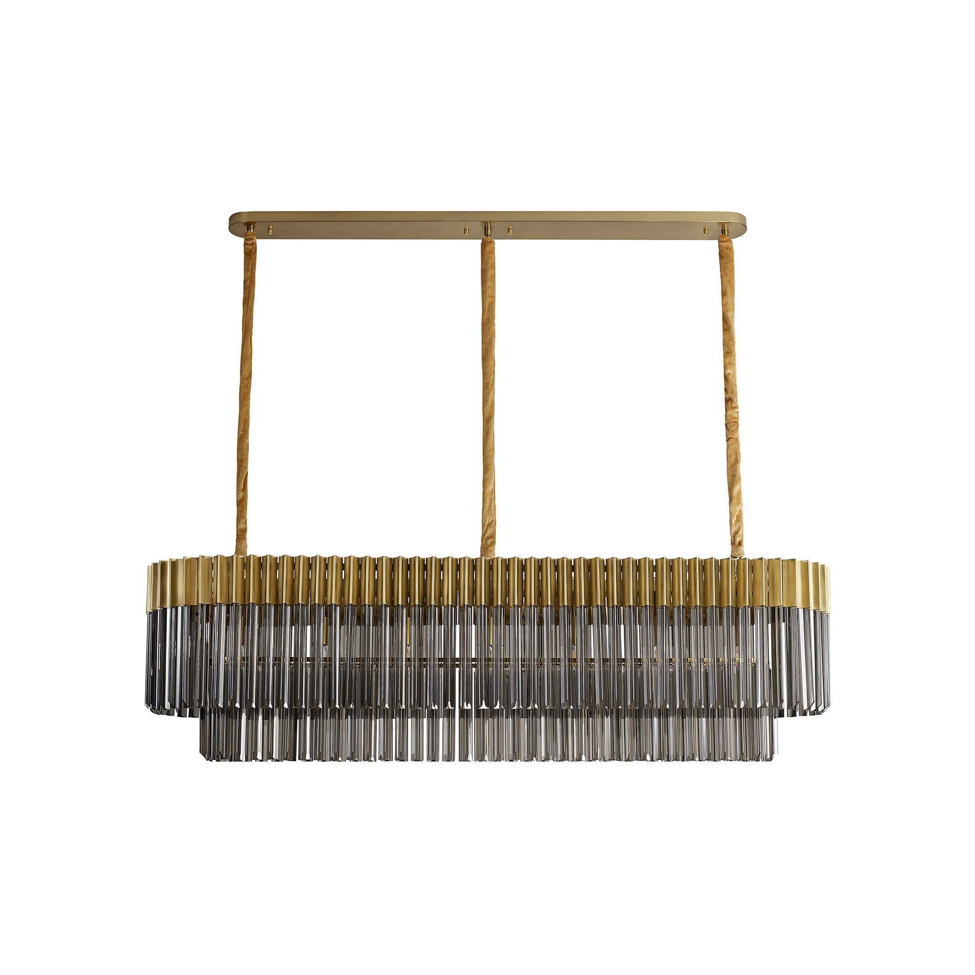Fabula Cedar 7 Light Rectangular Pendant - Brass & Smoke Sculpted Glass