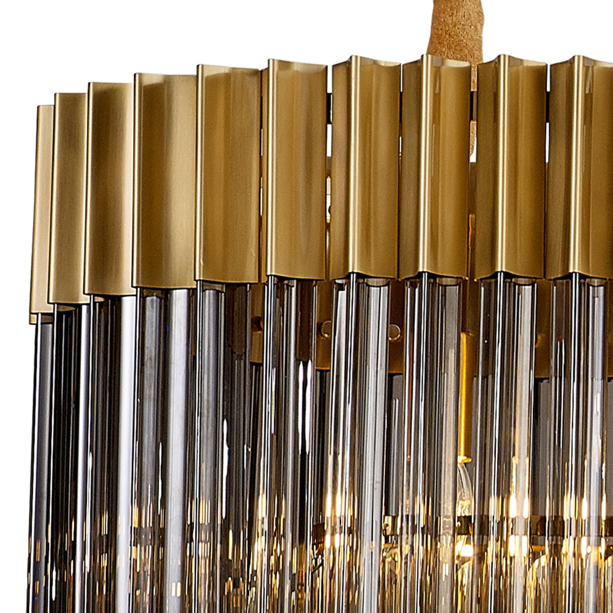 Fabula Cedar 7 Light Rectangular Pendant - Brass & Smoke Sculpted Glass