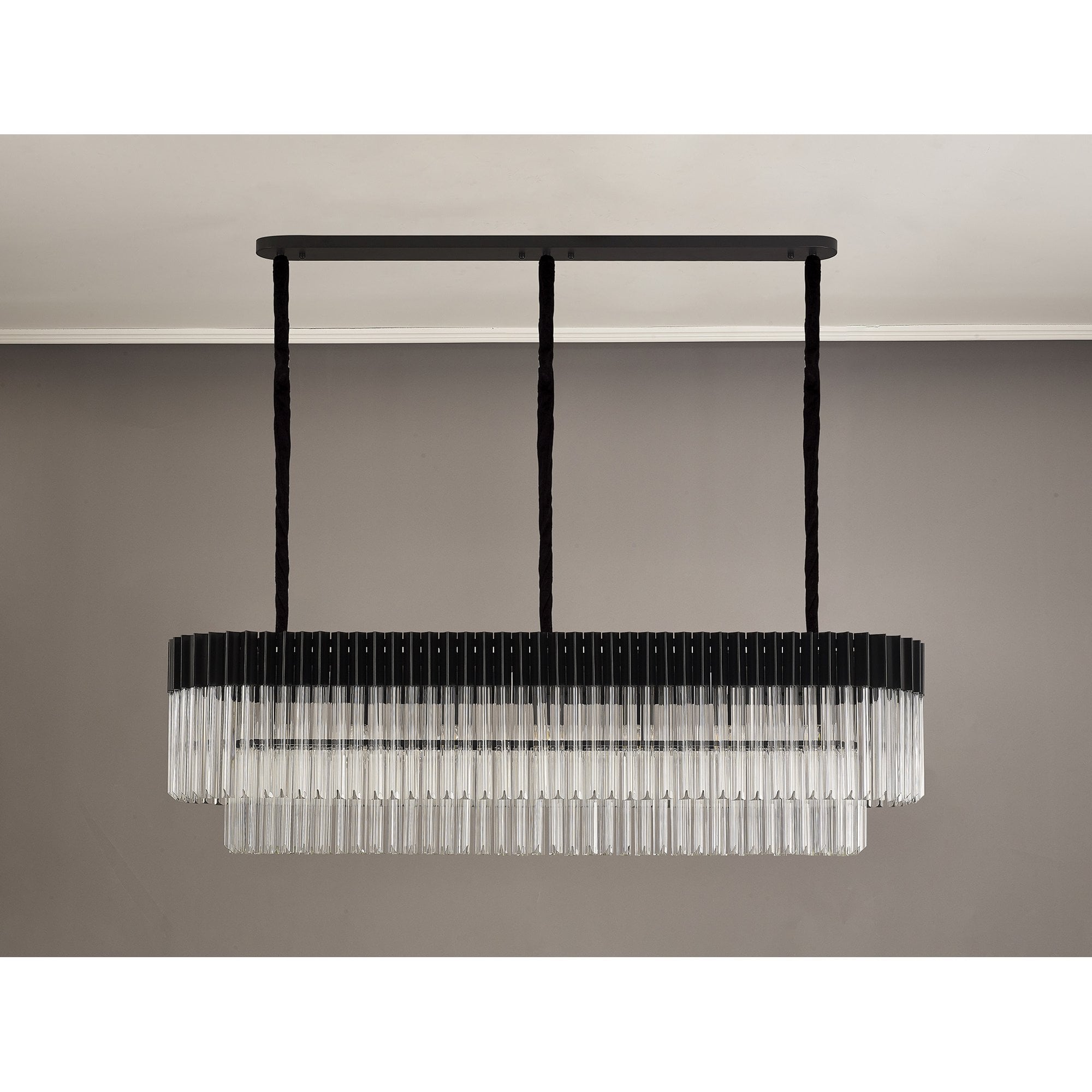Fabula Cedar 7 Light Rectangular Pendant - Matt Black & Clear Sculpted Glass