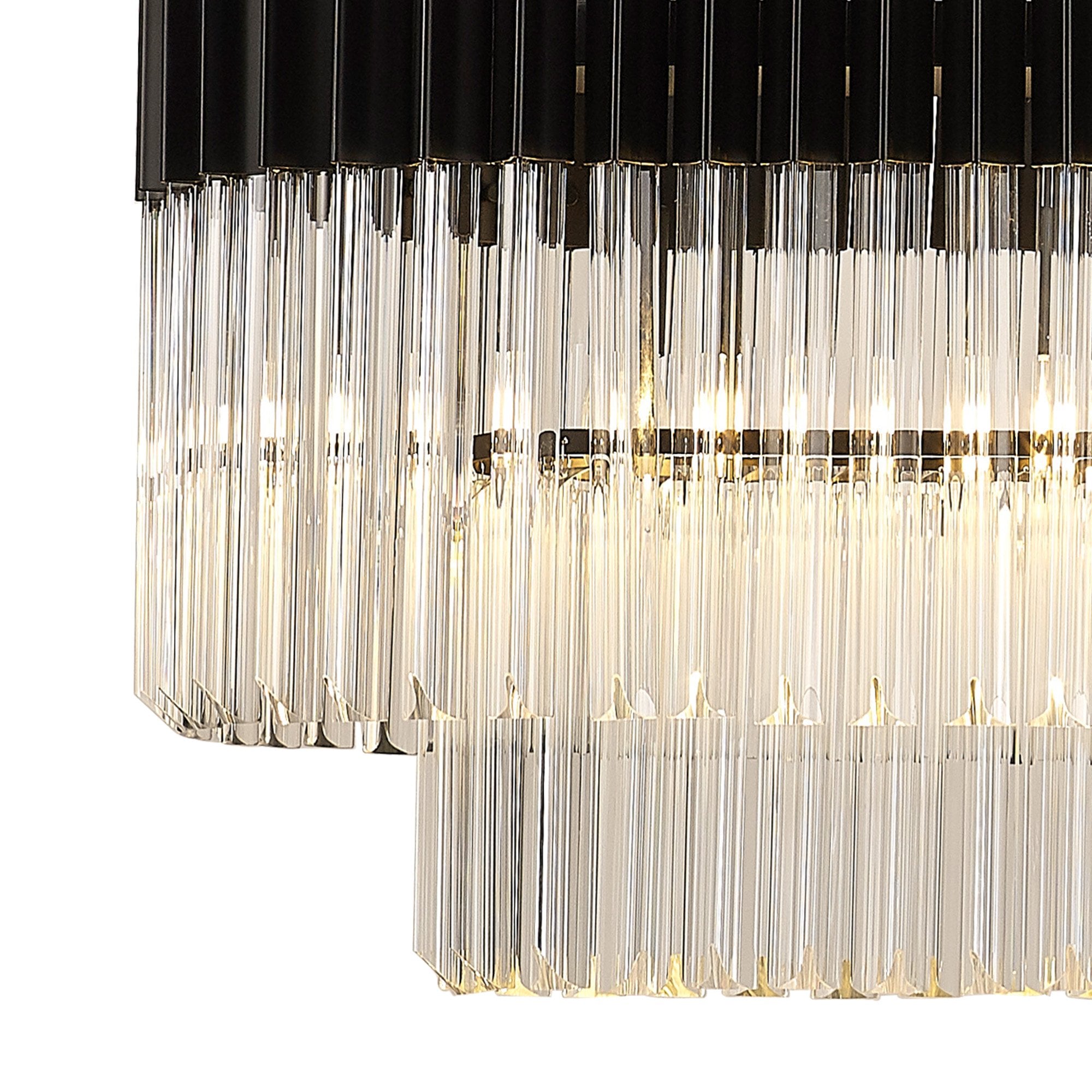 Fabula Cedar 7 Light Rectangular Pendant - Matt Black & Clear Sculpted Glass