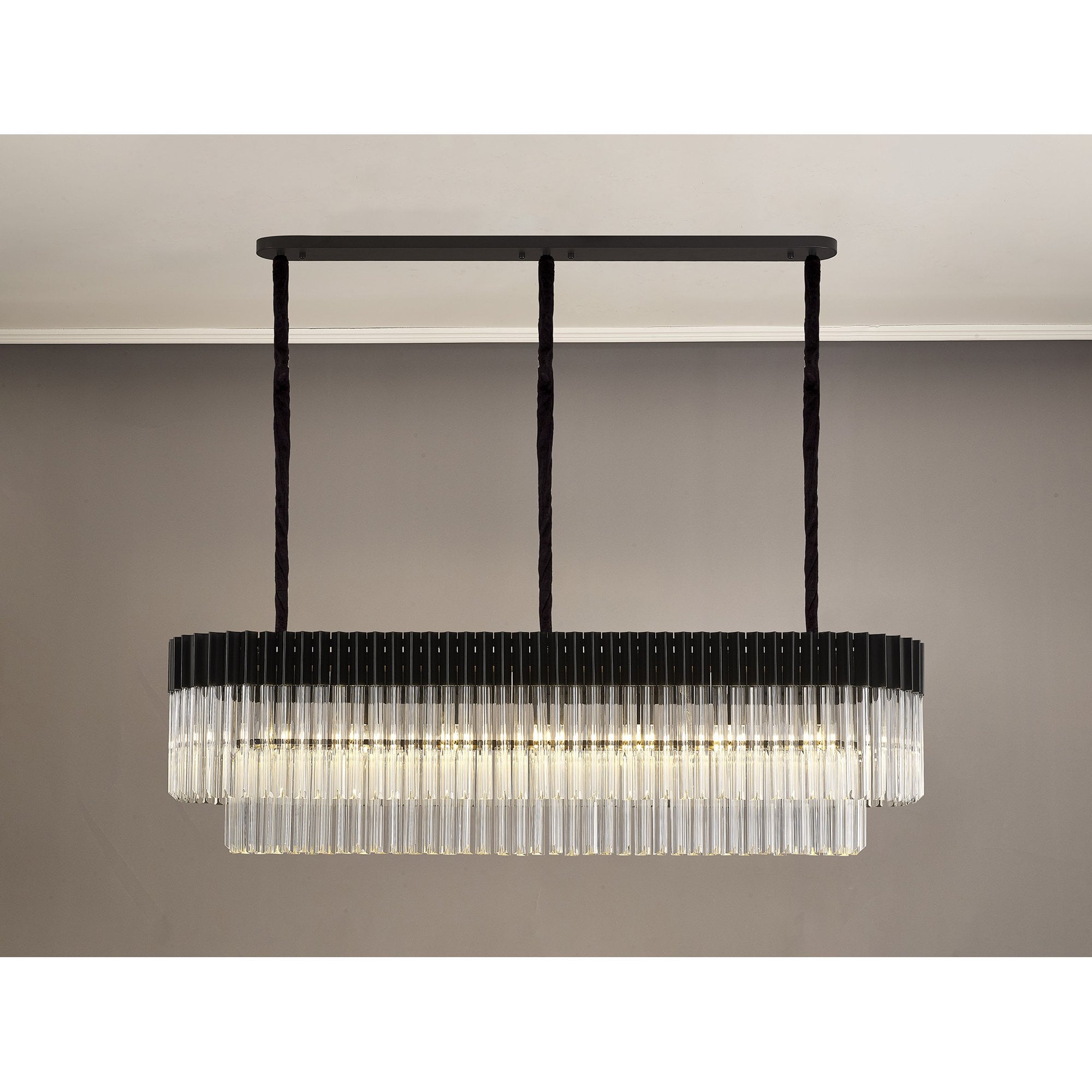 Fabula Cedar 7 Light Rectangular Pendant - Matt Black & Clear Sculpted Glass