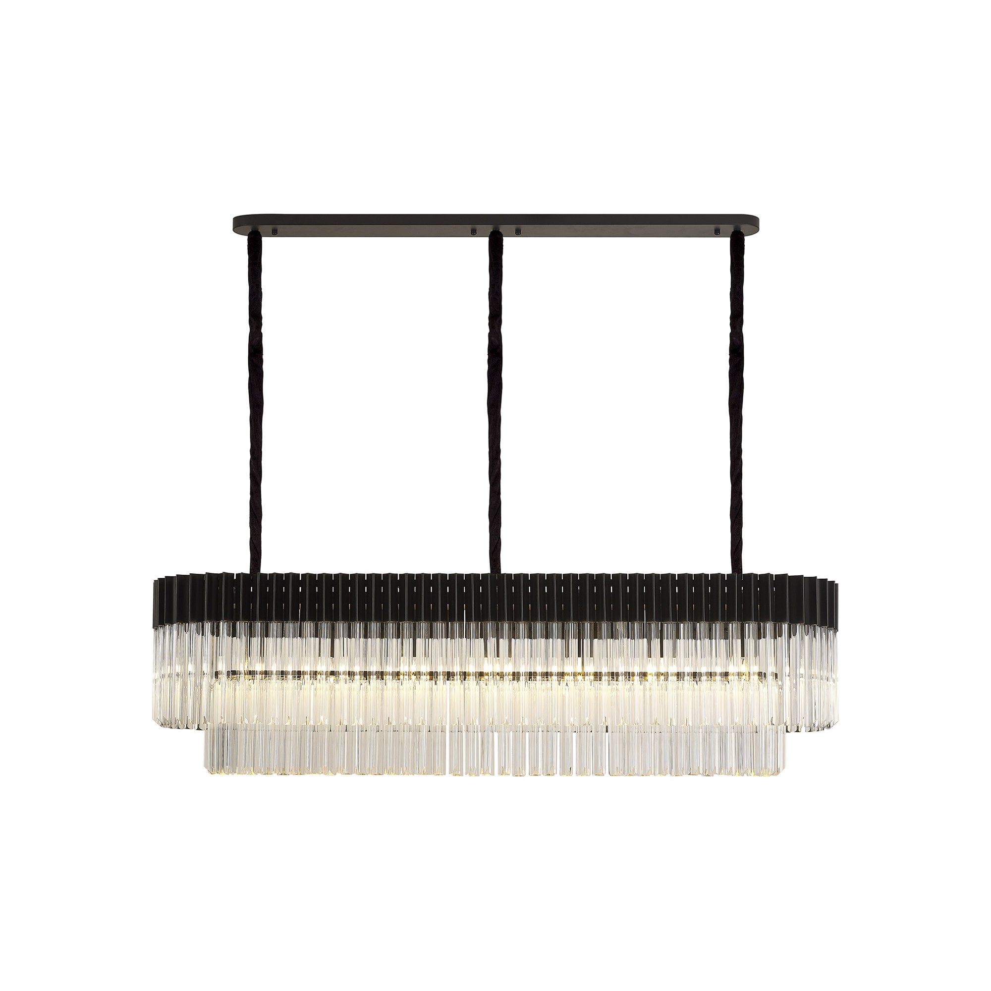 Fabula Cedar 7 Light Rectangular Pendant - Matt Black & Clear Sculpted Glass