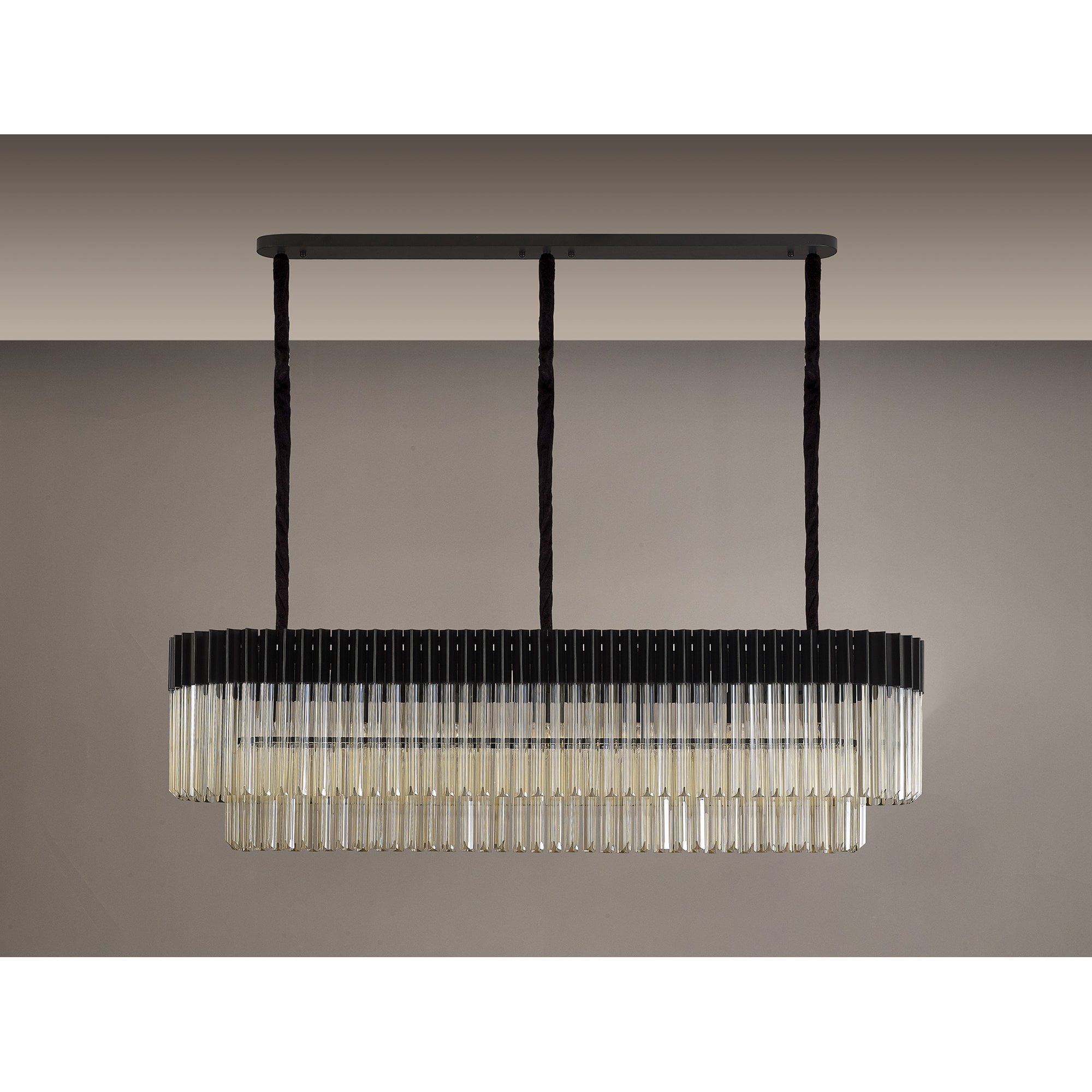 Fabula Cedar 7 Light Rectangular Pendant - Matt Black & Cognac Sculpted Glass