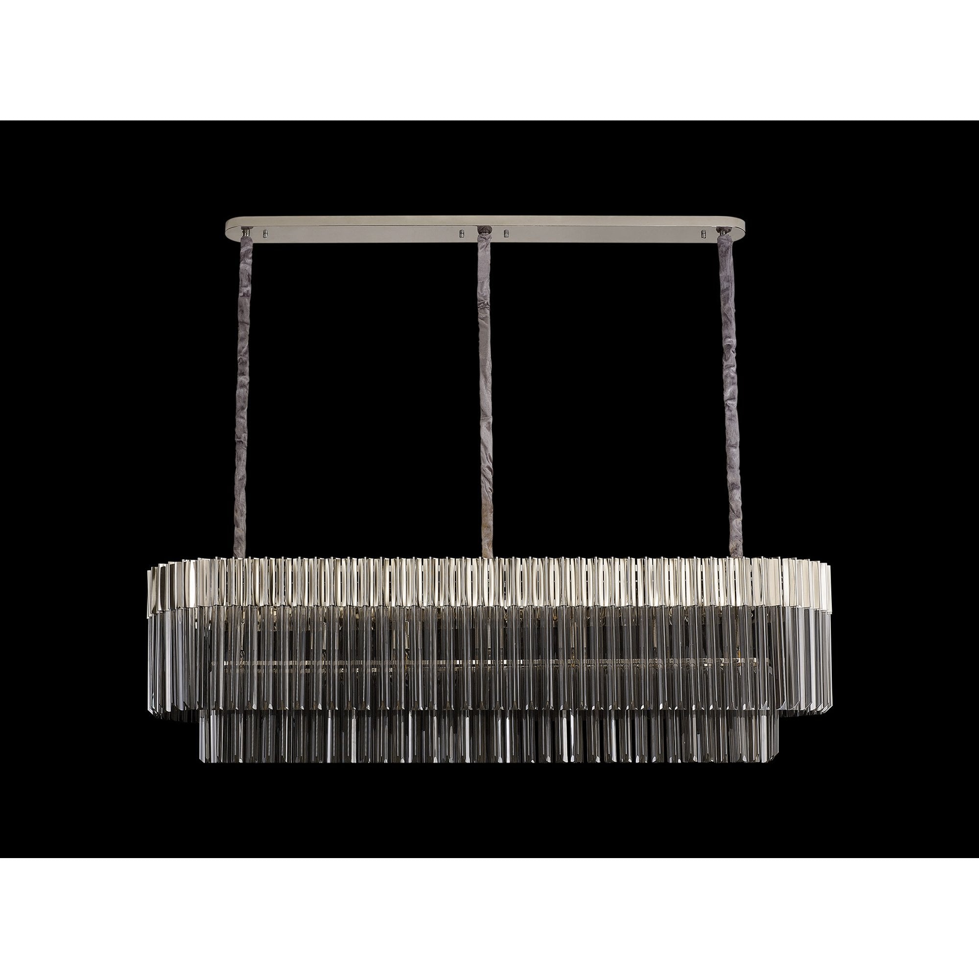 Fabula Cedar 7 Light Rectangular Pendant - Polished Nickel & Smoke Sculpted Glass