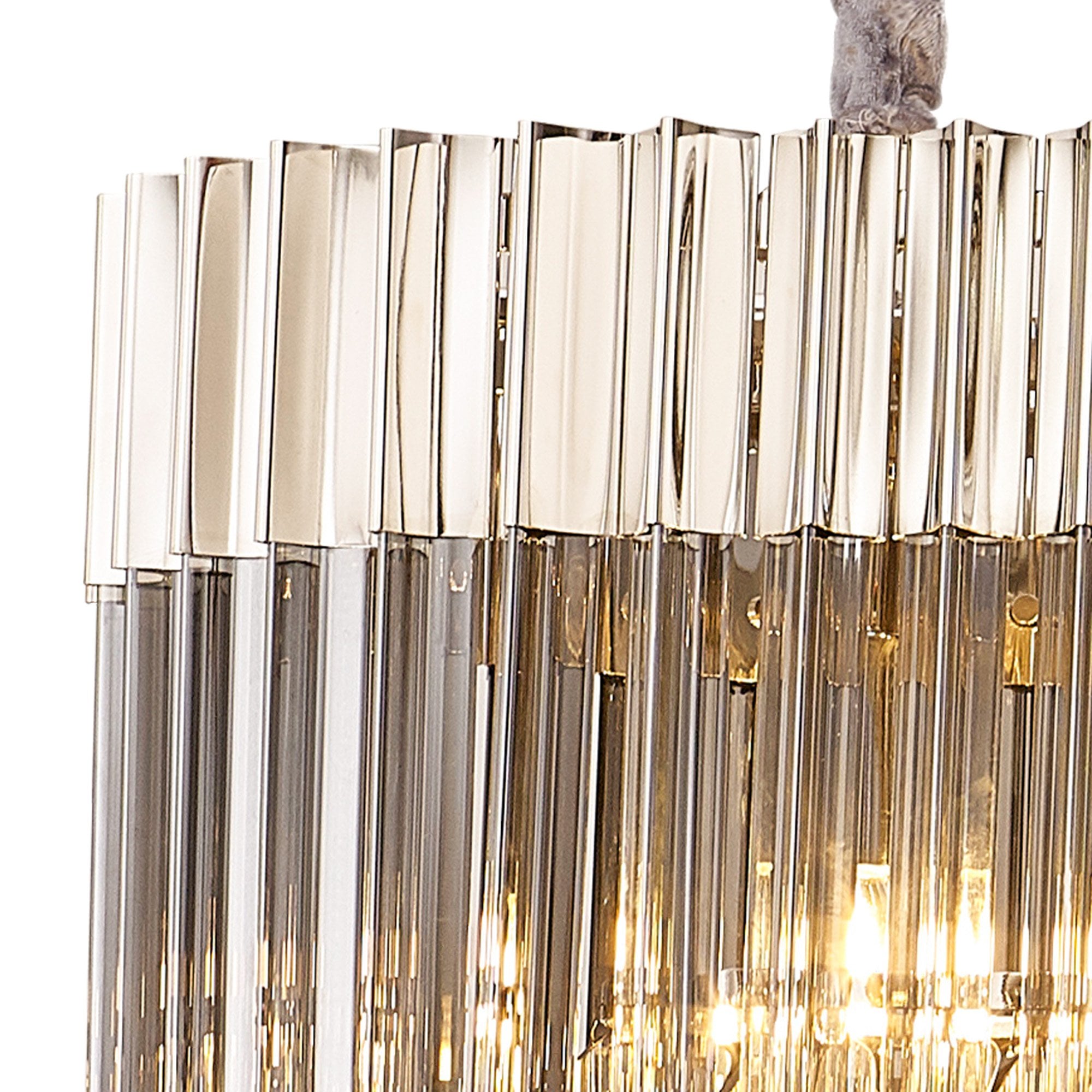 Fabula Cedar 7 Light Rectangular Pendant - Polished Nickel & Smoke Sculpted Glass