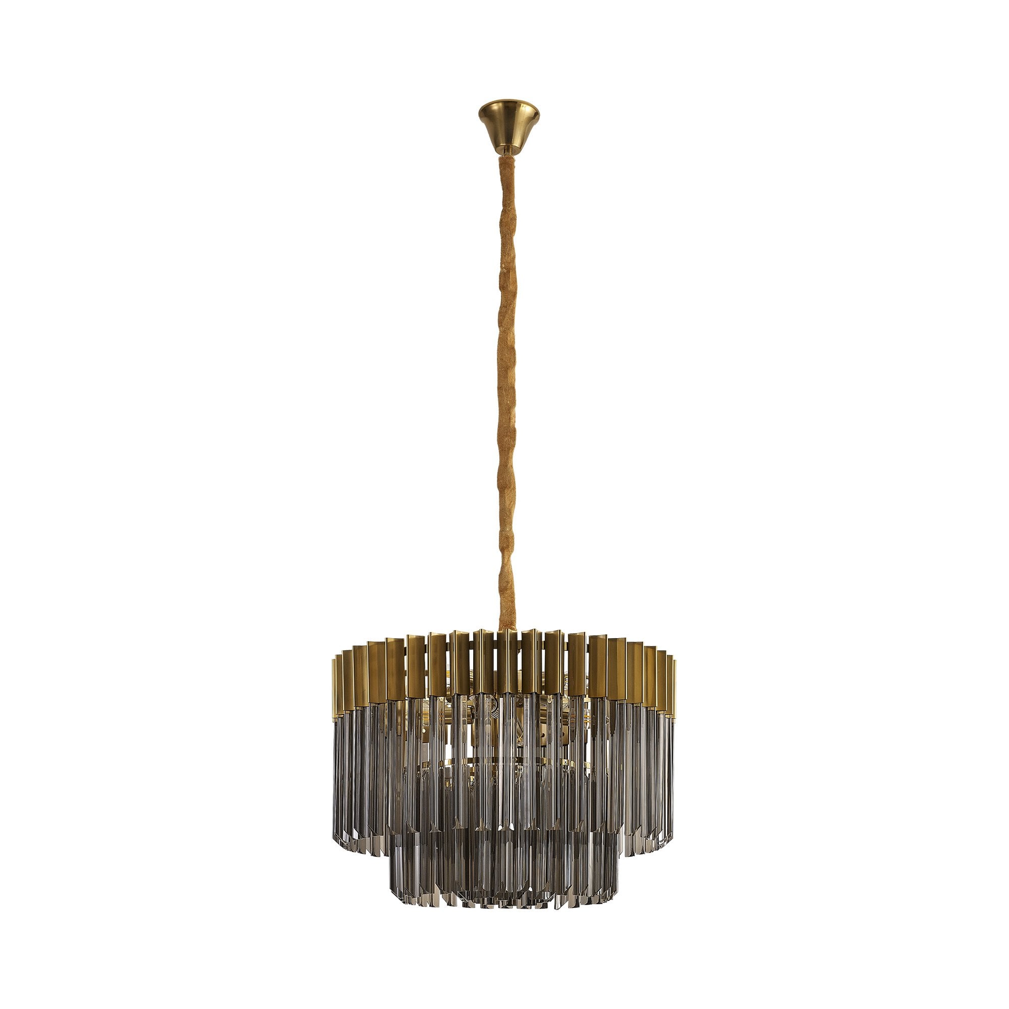 Fabula Cedar 8 Light Pendant - Brass & Smoke Sculpted Glass