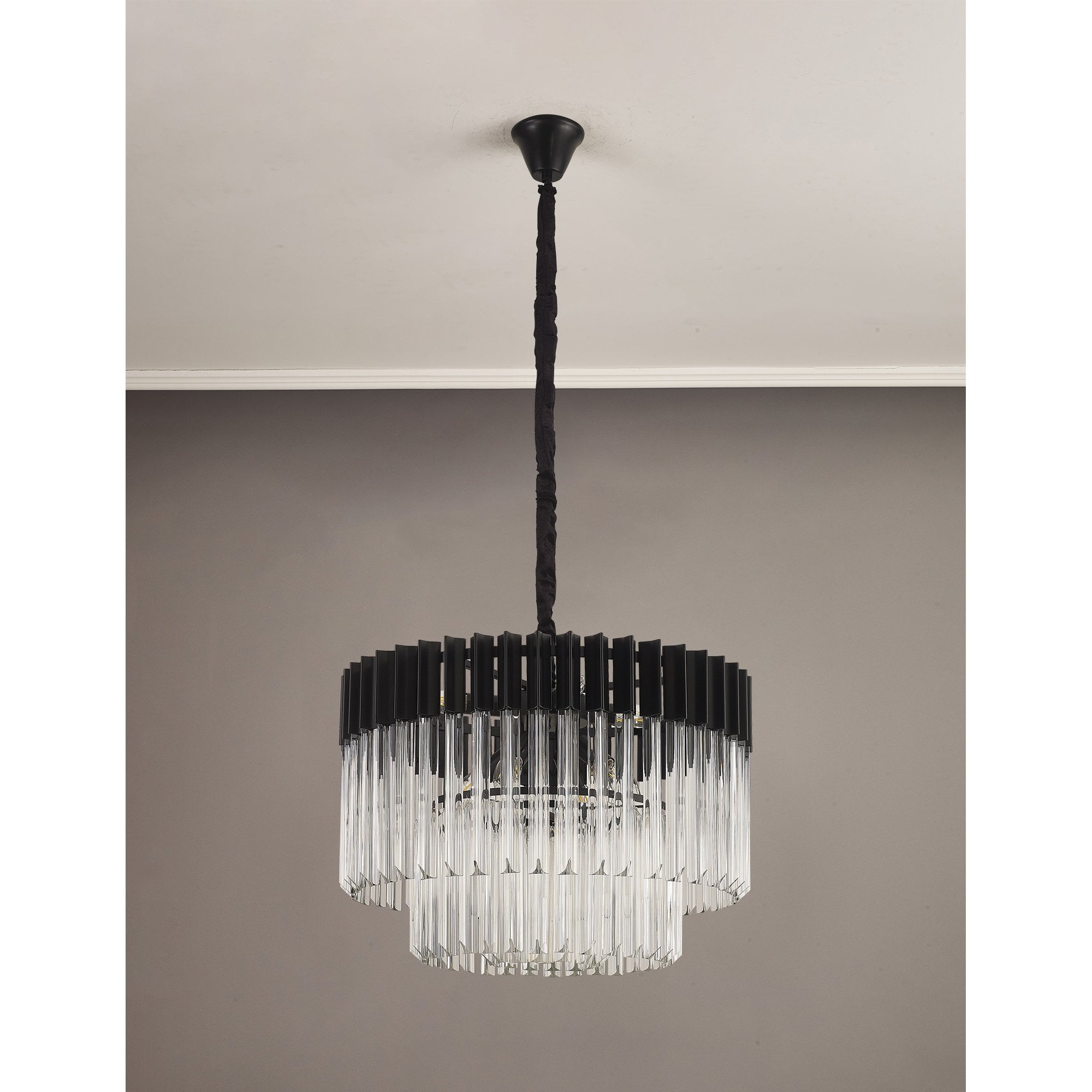 Fabula Cedar 8 Light Pendant - Matt Black & Clear Sculpted Glass