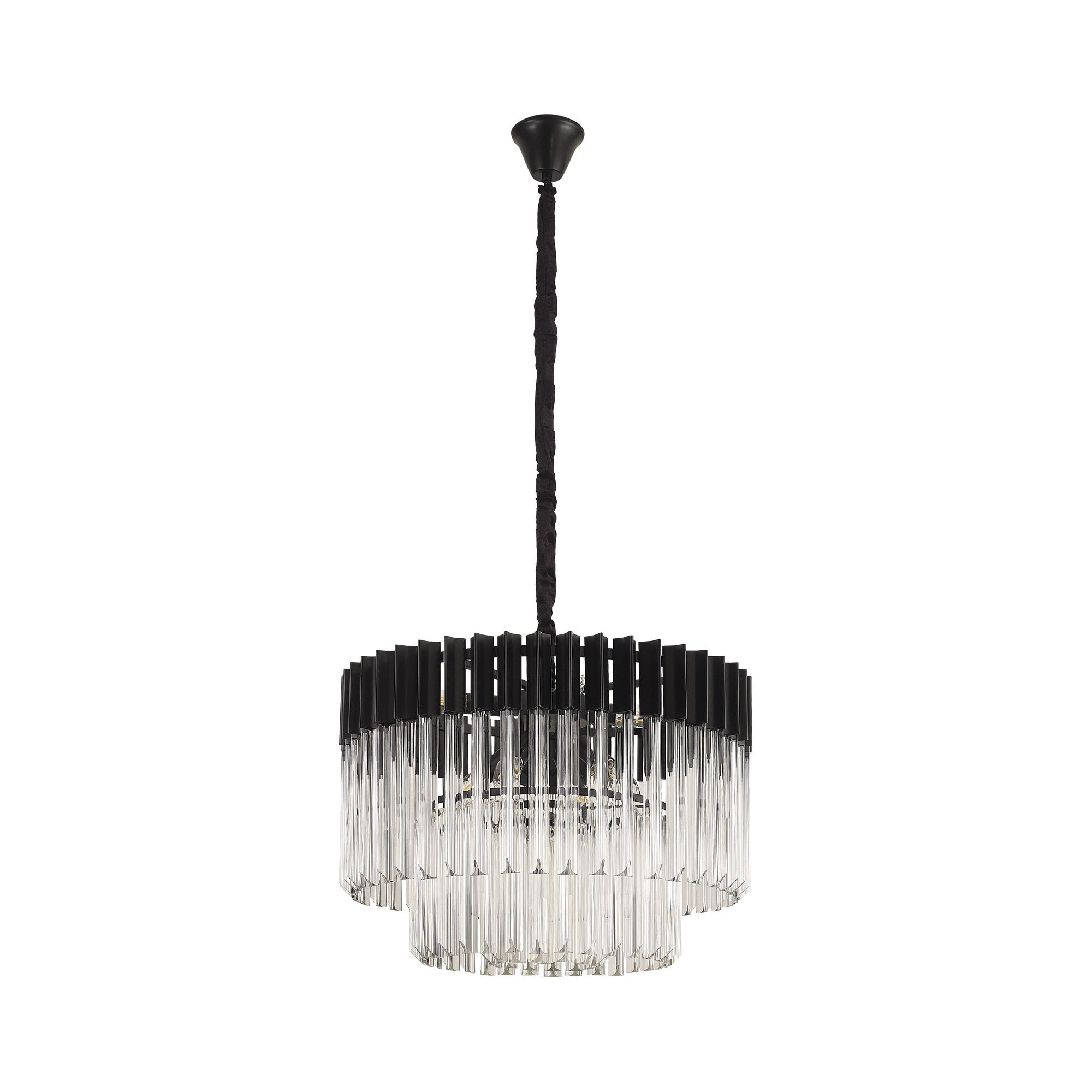 Fabula Cedar 8 Light Pendant - Matt Black & Clear Sculpted Glass