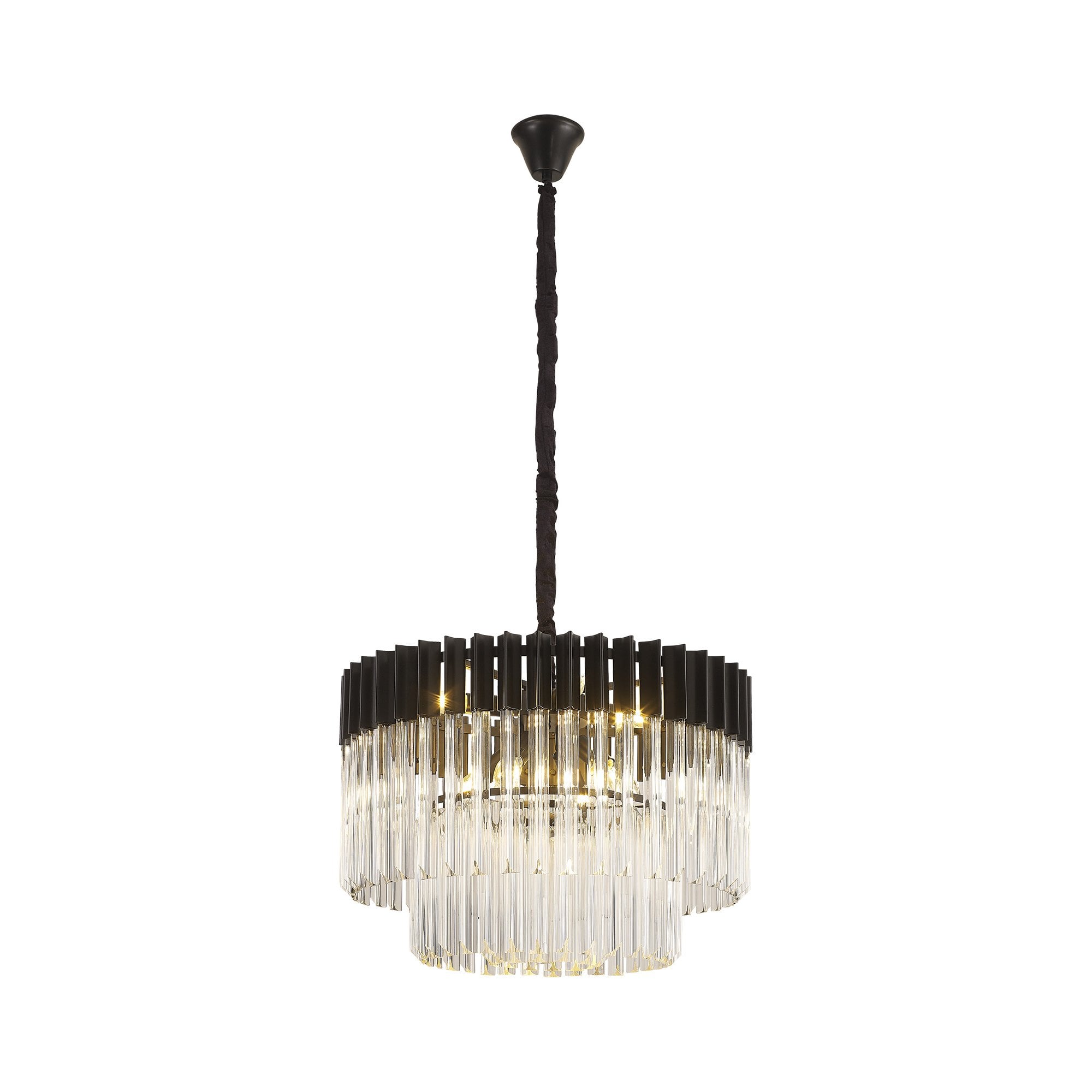 Fabula Cedar 8 Light Pendant - Matt Black & Clear Sculpted Glass