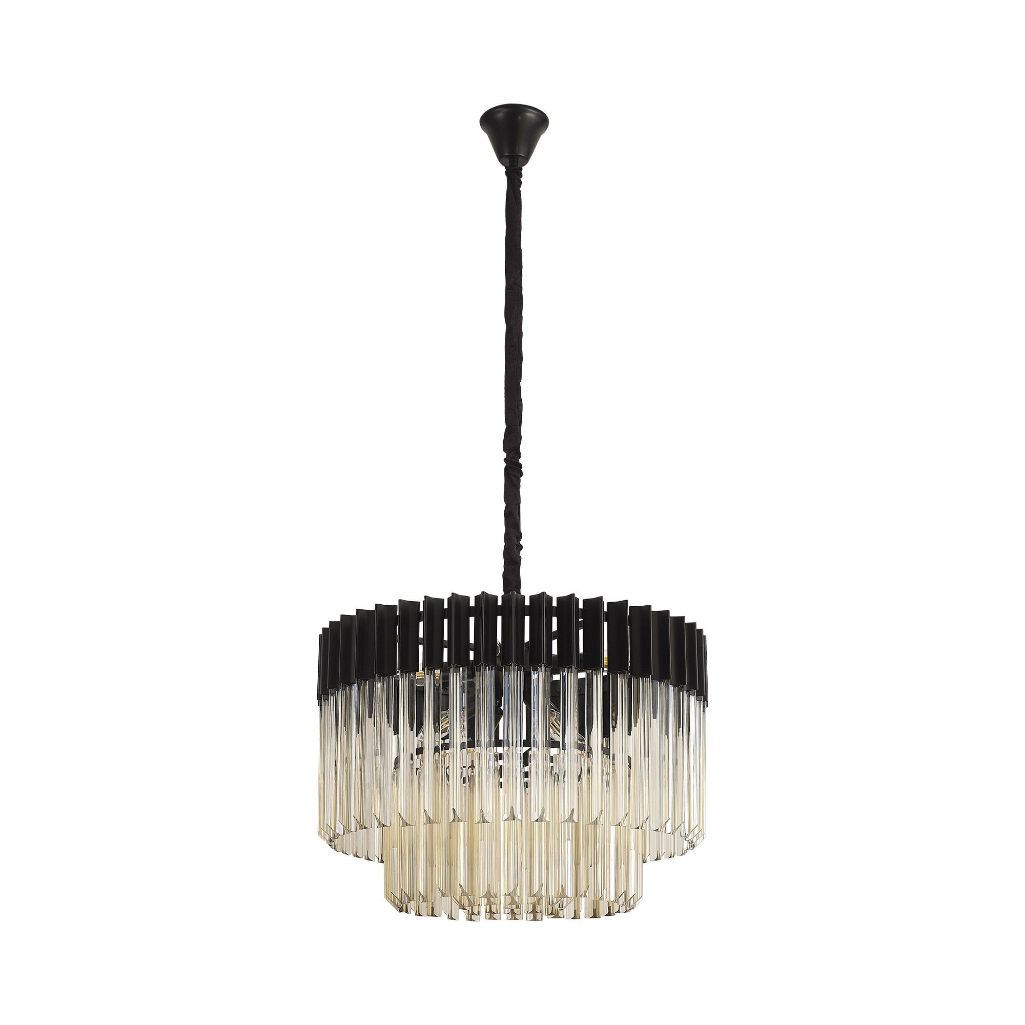 Fabula Cedar 8 Light Pendant - Matt Black & Cognac Sculpted Glass