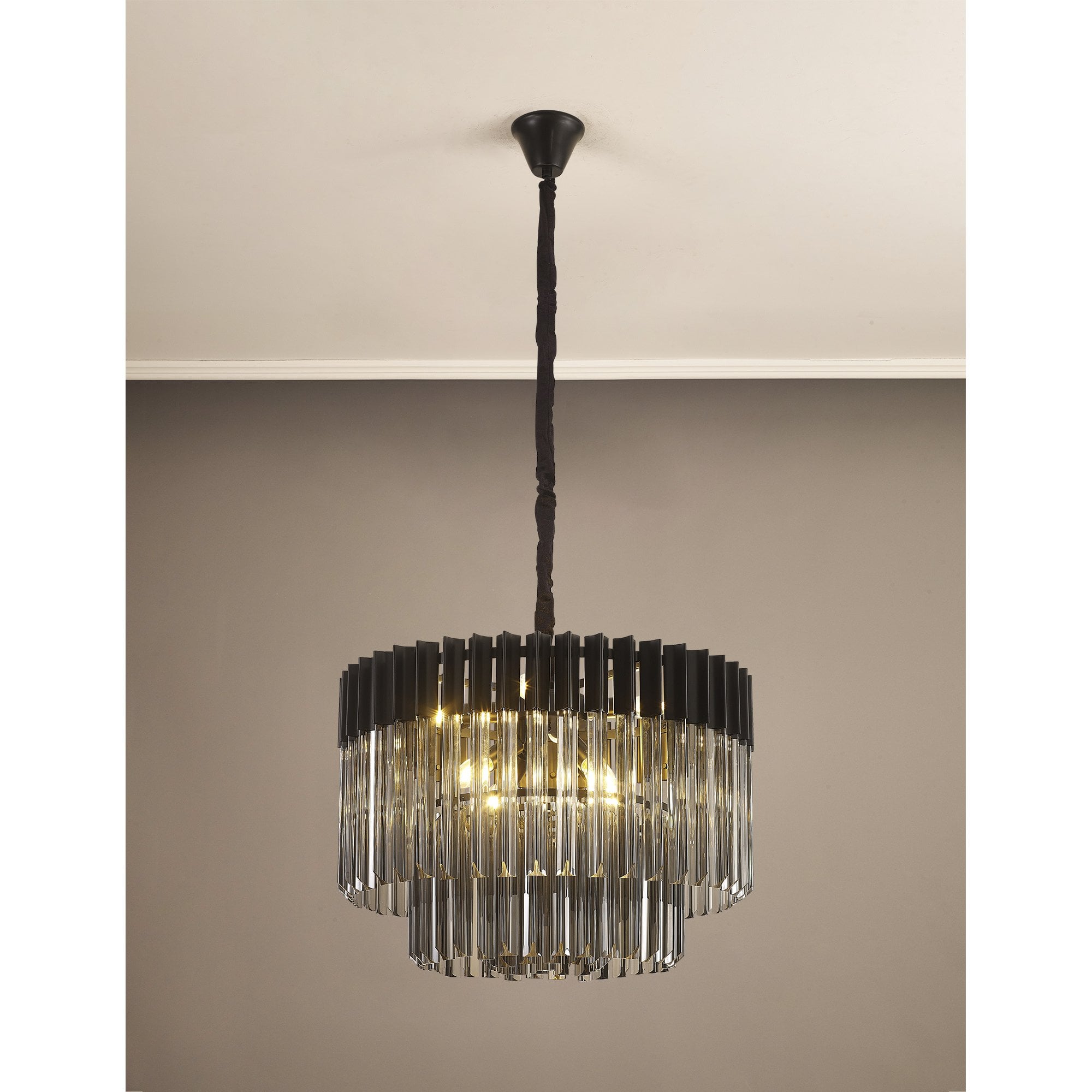 Fabula Cedar 8 Light Pendant - Matt Black & Smoke Sculpted Glass
