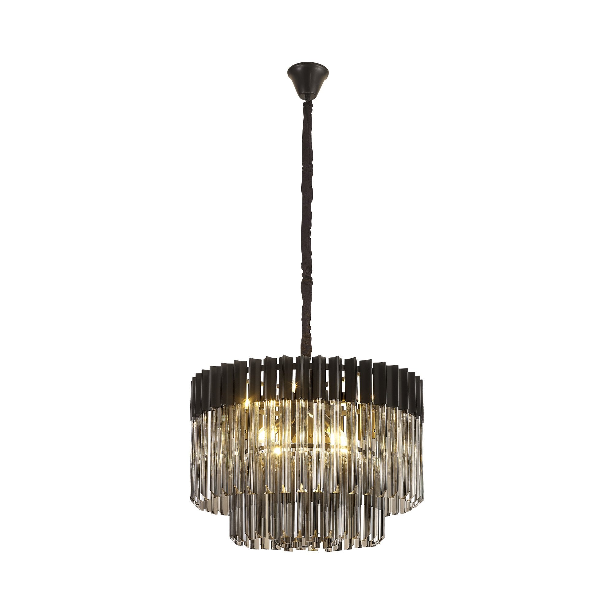 Fabula Cedar 8 Light Pendant - Matt Black & Smoke Sculpted Glass