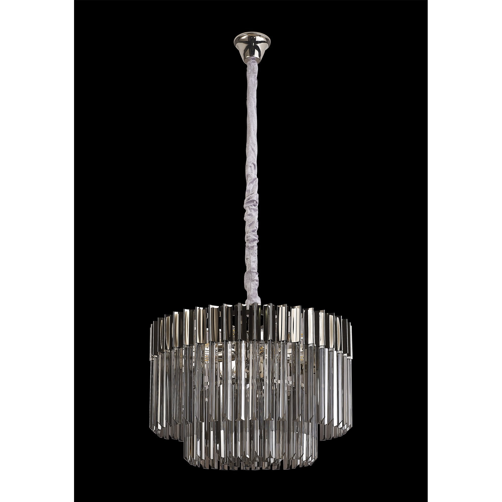 Fabula Cedar 8 Light Pendant - Polished Nickel & Smoke Sculpted Glass