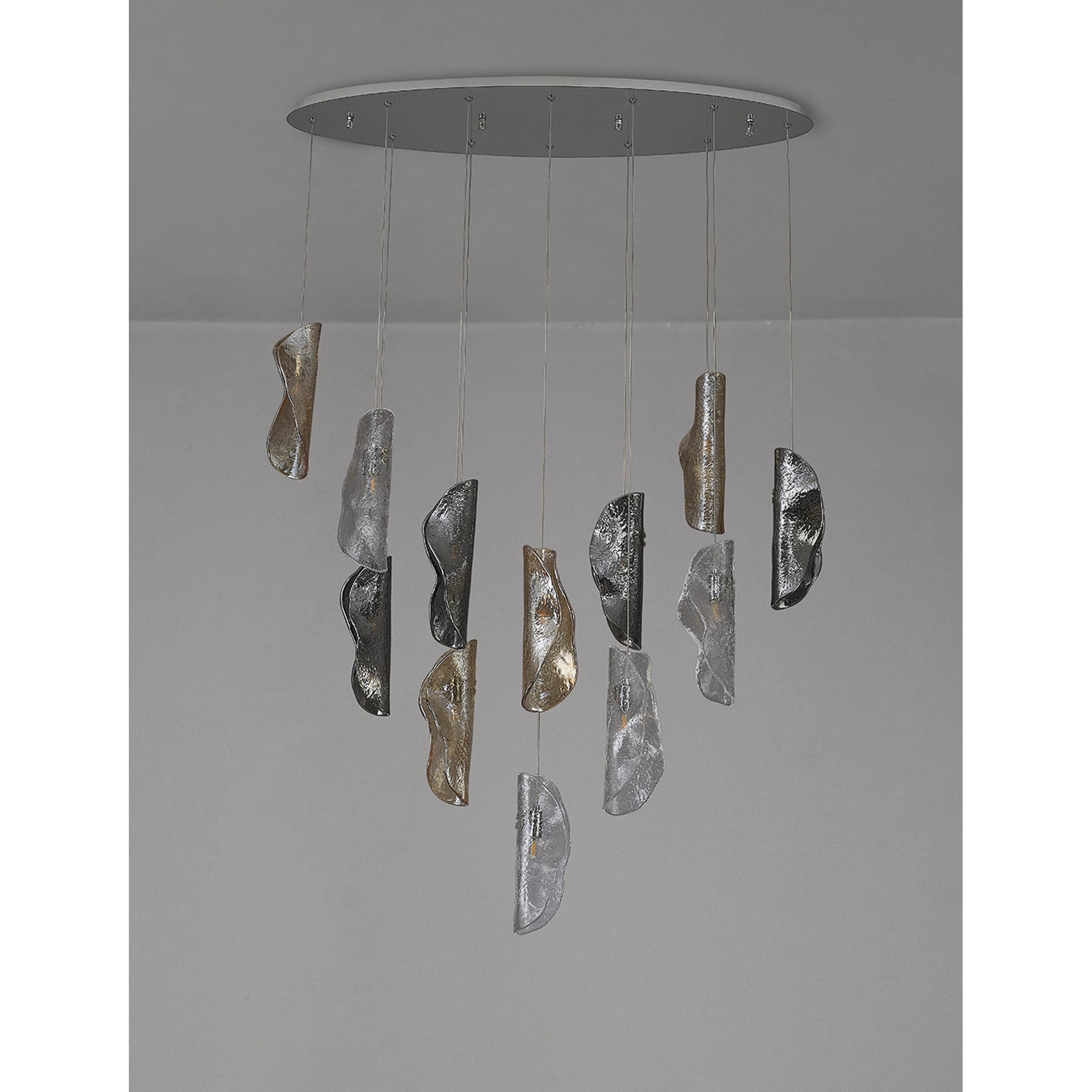Fabula Chandos 12 Light Oval Pendant - Polished Chrome, Clear, Amber & Smoked Glass