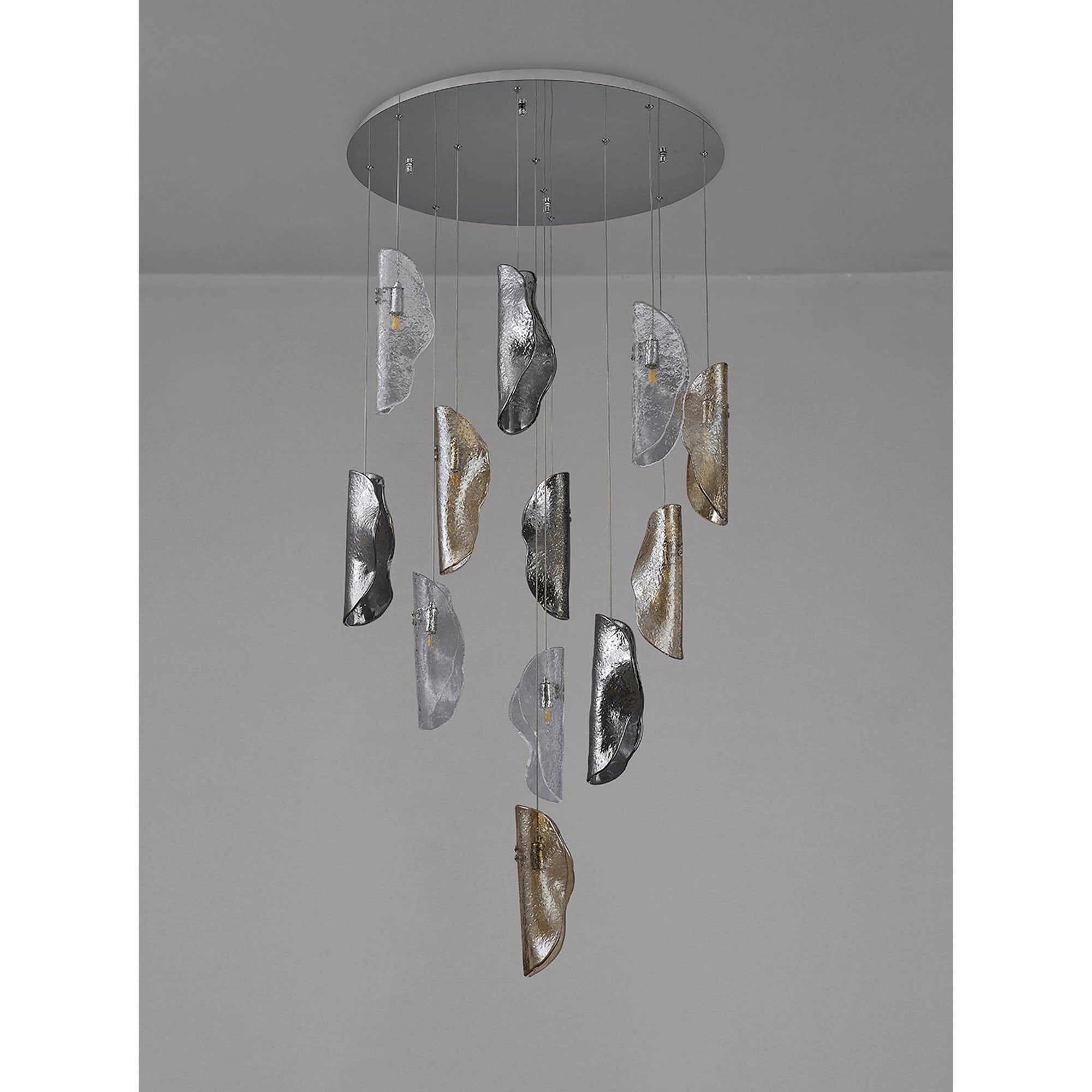 Fabula Chandos 12 Light Pendant - Polished Chrome, Clear, Amber & Smoked Glass