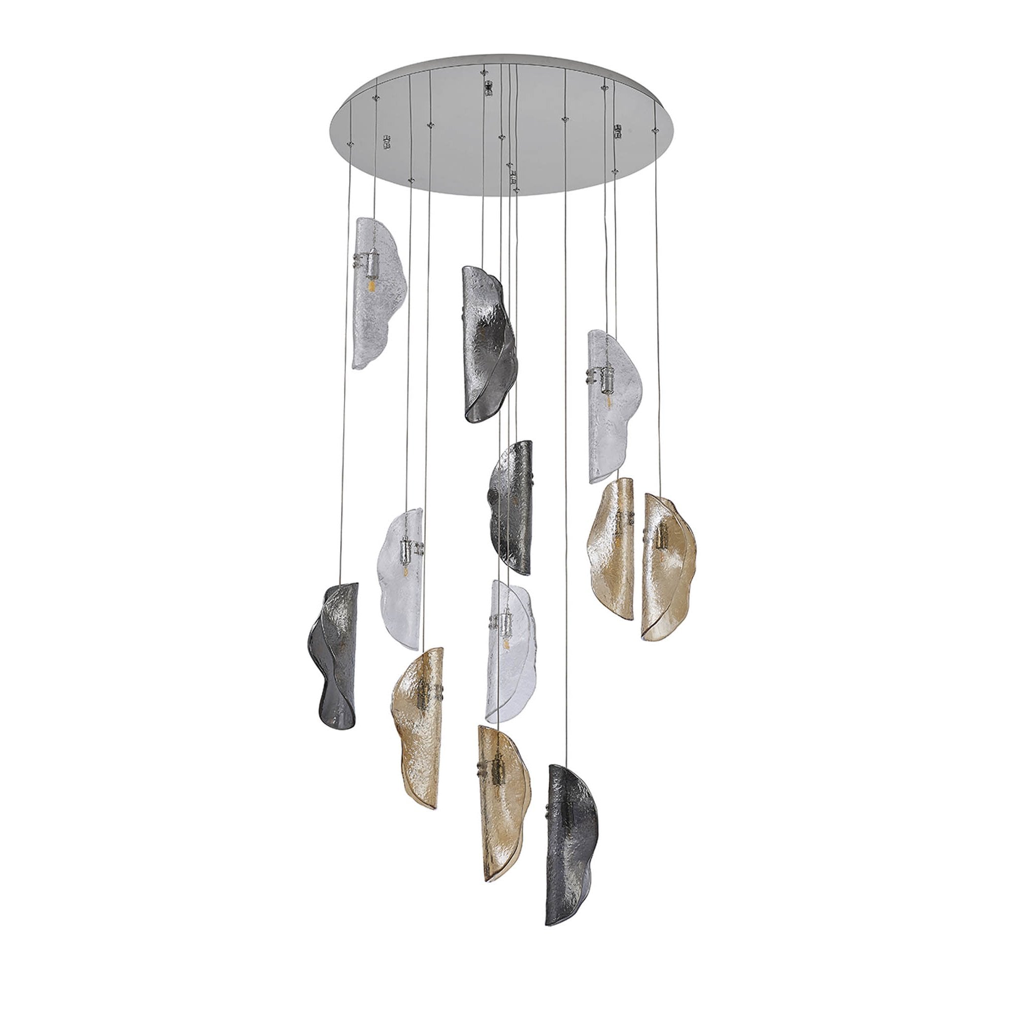 Fabula Chandos 12 Light Pendant - Polished Chrome, Clear, Amber & Smoked Glass