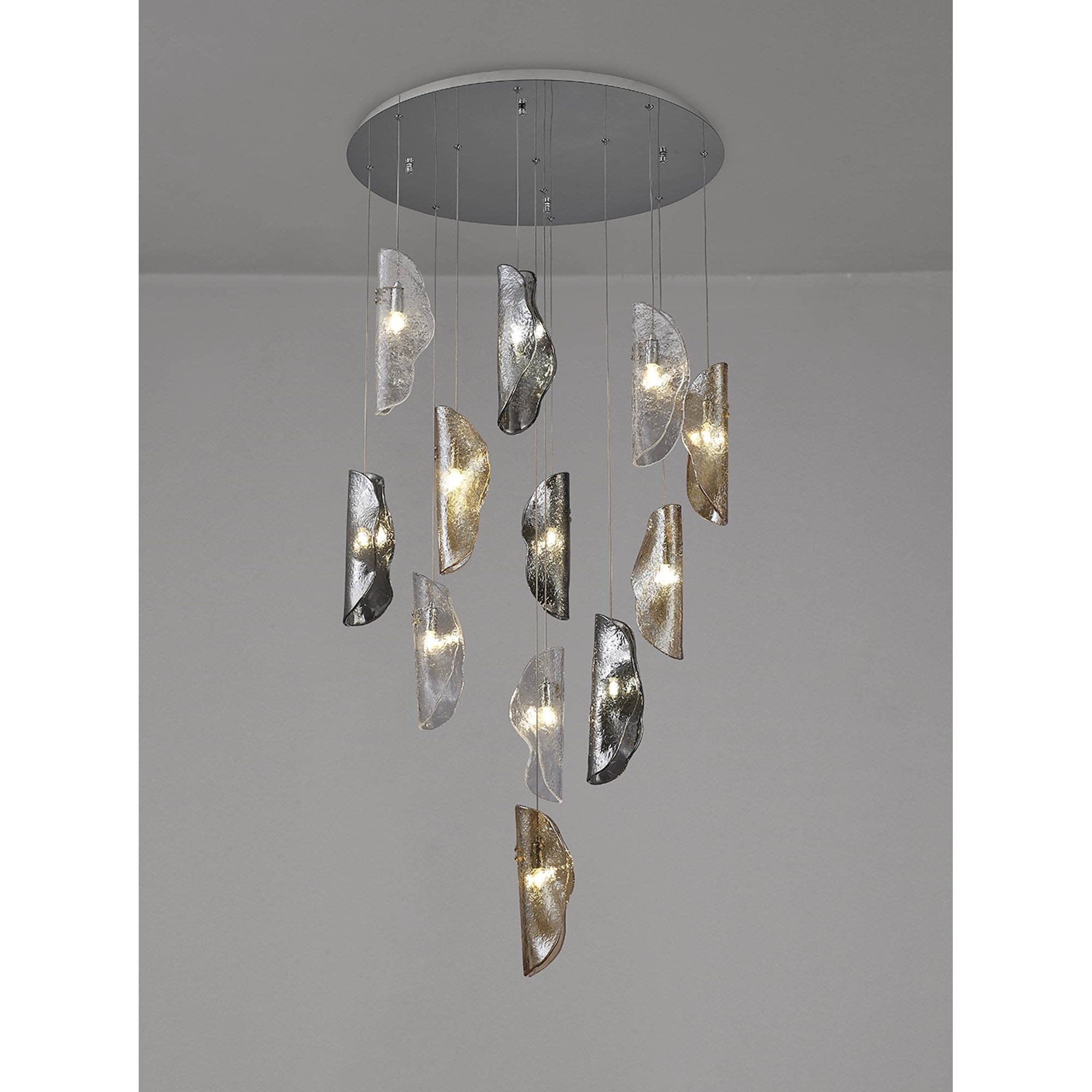Fabula Chandos 12 Light Pendant - Polished Chrome, Clear, Amber & Smoked Glass
