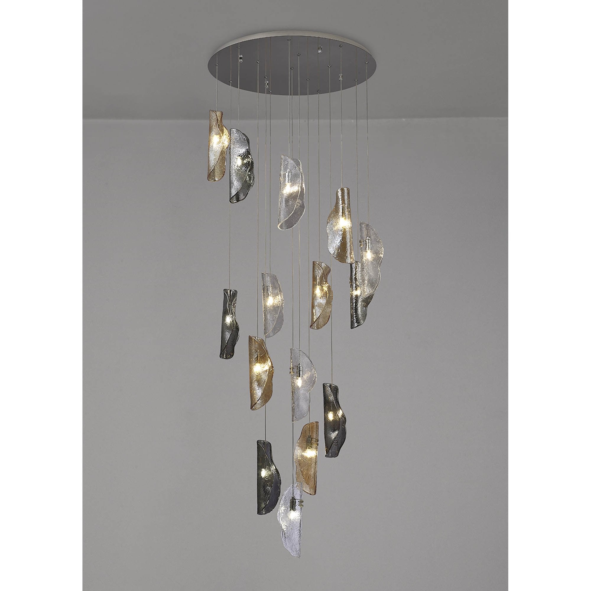 Fabula Chandos 15 Light Pendant - Polished Chrome, Clear, Amber & Smoked Glass