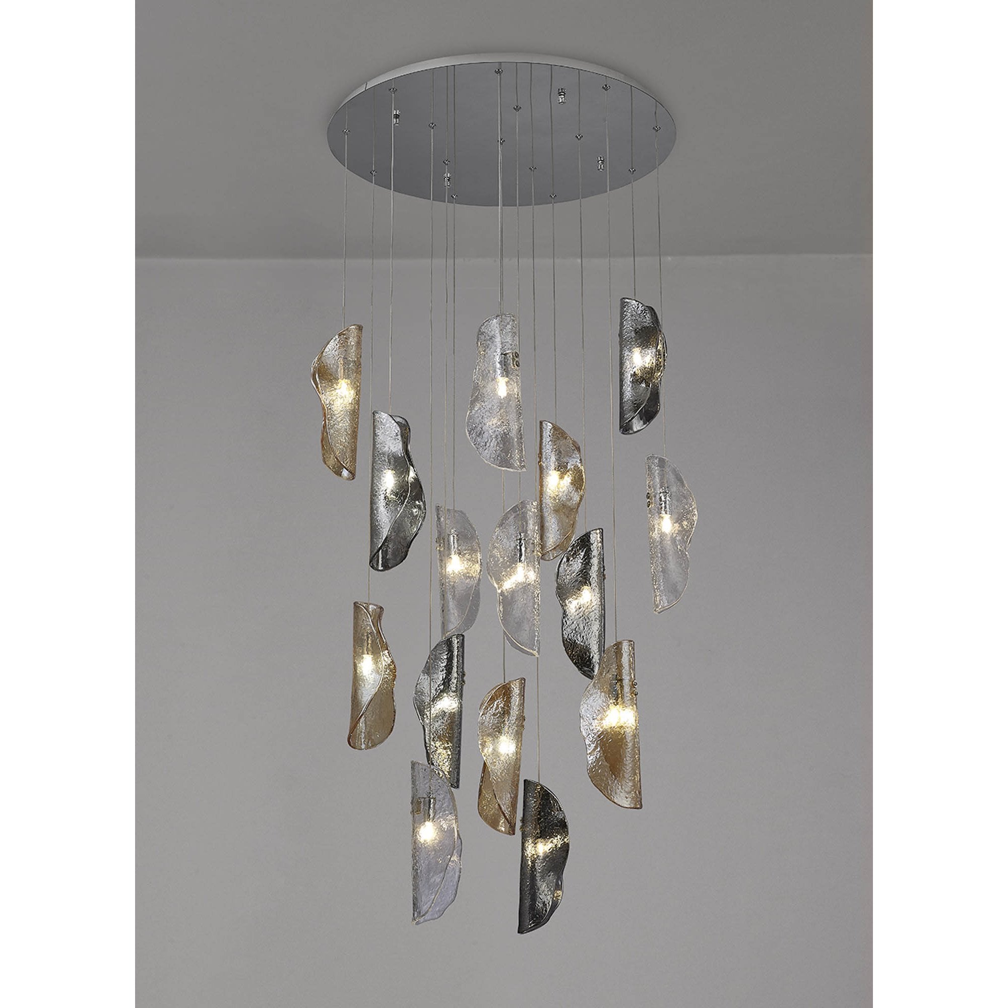 Fabula Chandos 15 Light Pendant - Polished Chrome, Clear, Amber & Smoked Glass