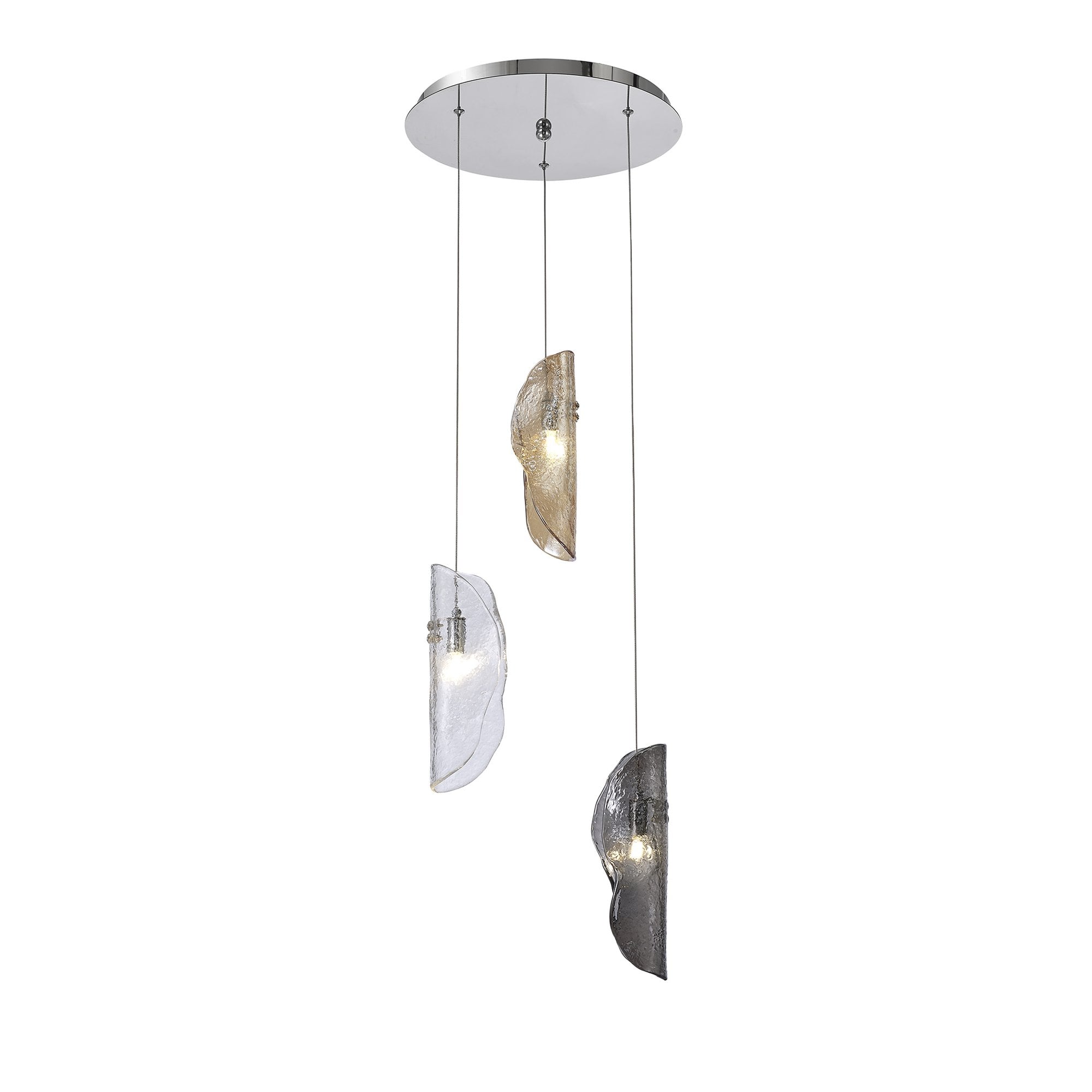 Fabula Chandos 3 Light Pendant - Polished Chrome, Clear, Amber & Smoked Glass