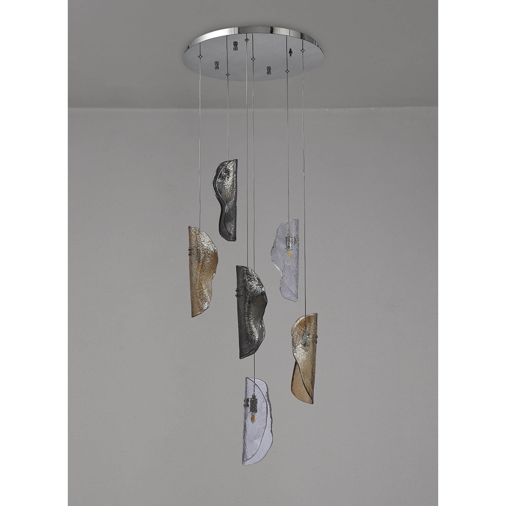 Fabula Chandos 6 Light Pendant - Polished Chrome, Clear, Amber & Smoked Glass