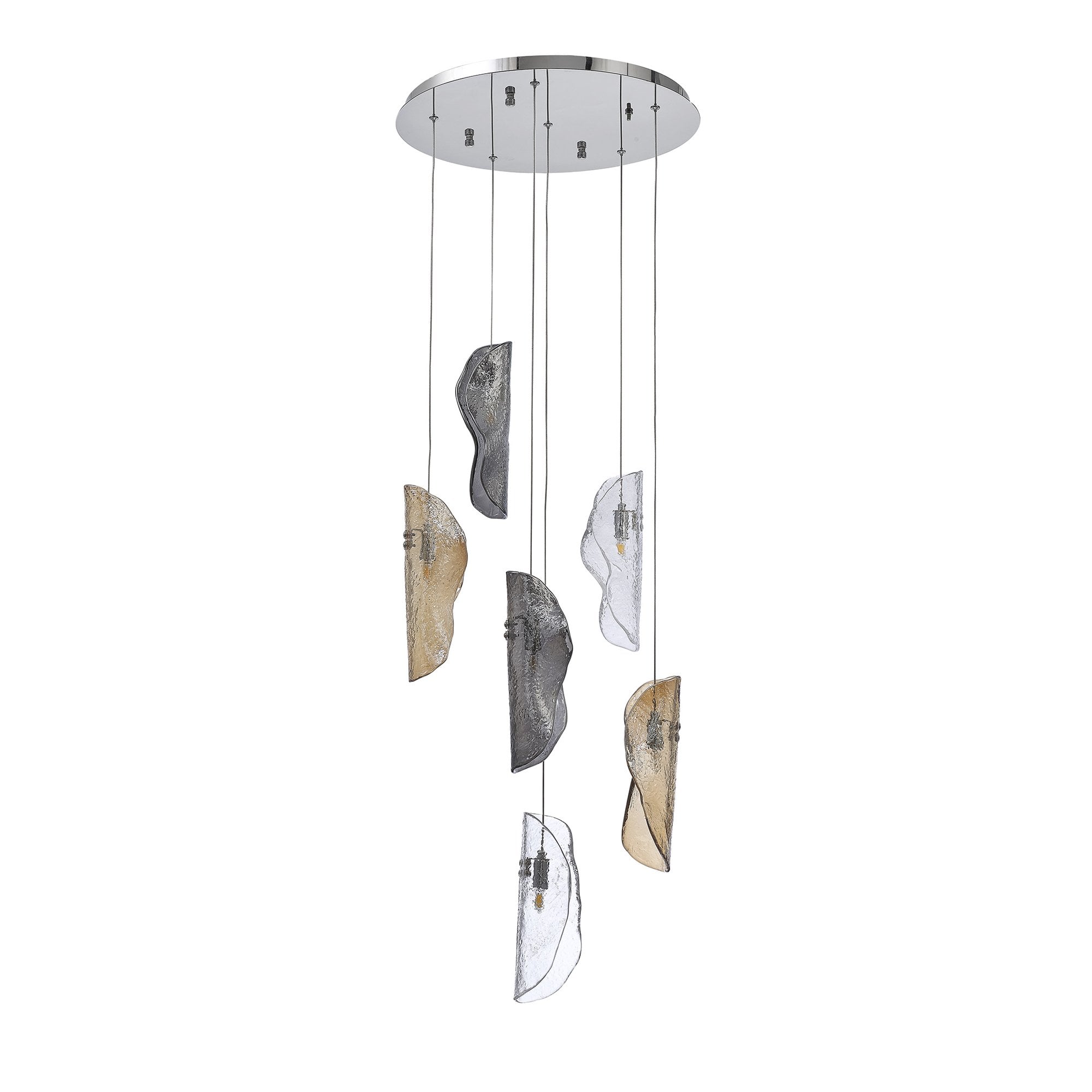 Fabula Chandos 6 Light Pendant - Polished Chrome, Clear, Amber & Smoked Glass