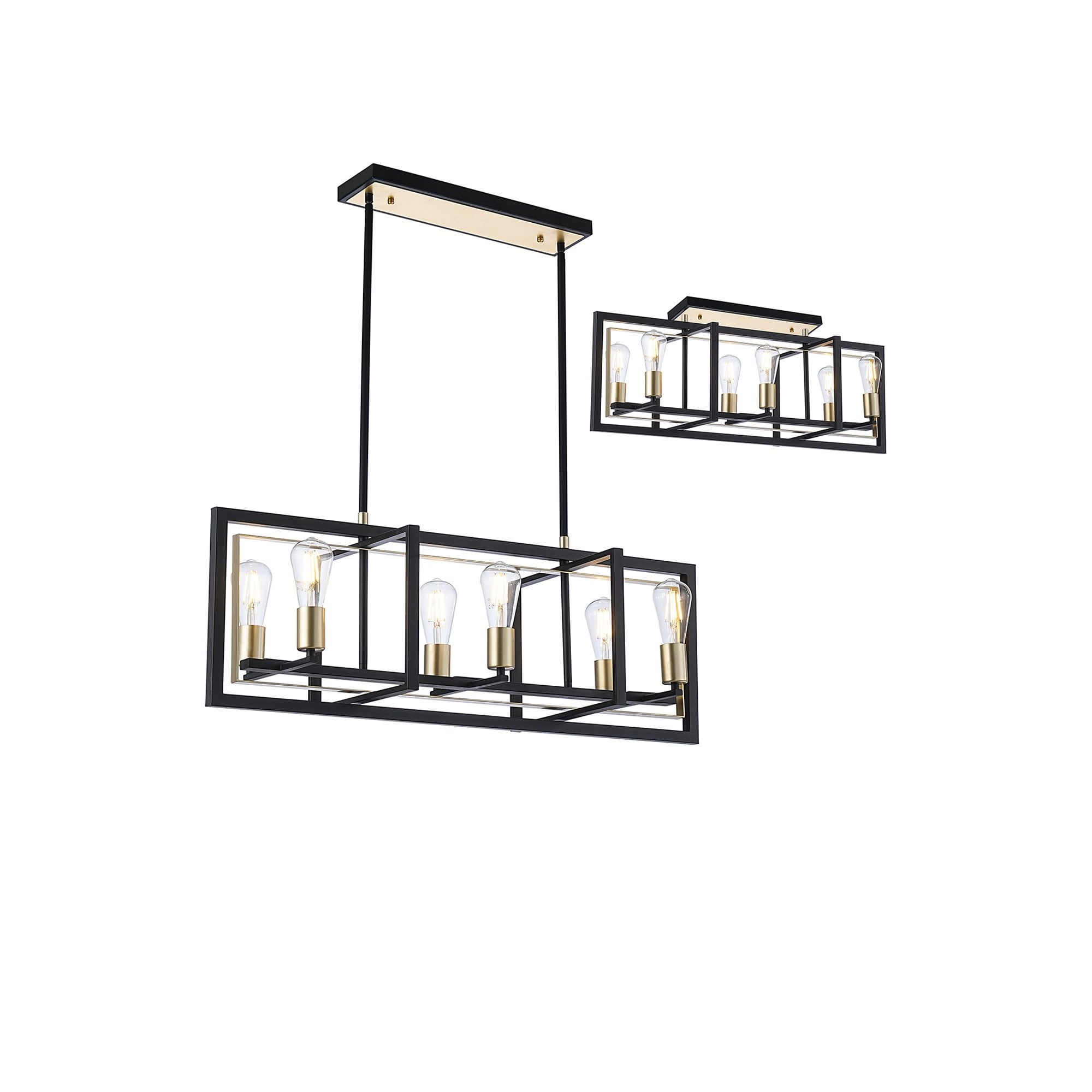 Fabula Chelwood 6 Light Pendant/Flush Light - Satin Black & Champagne Gold