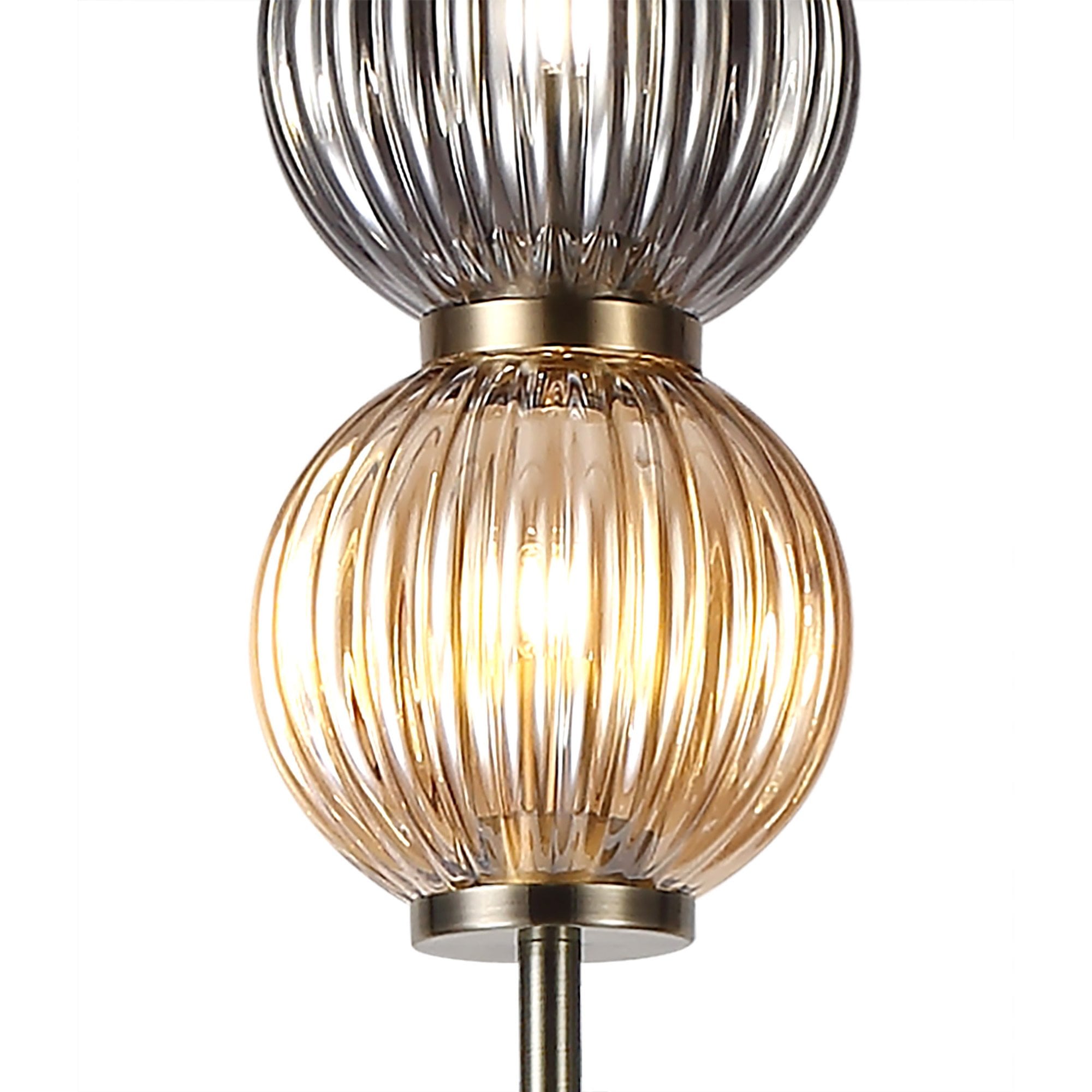 Fabula Churchill 3 Light Floor Lamp - Antique Brass, Smoked & Amber Glass