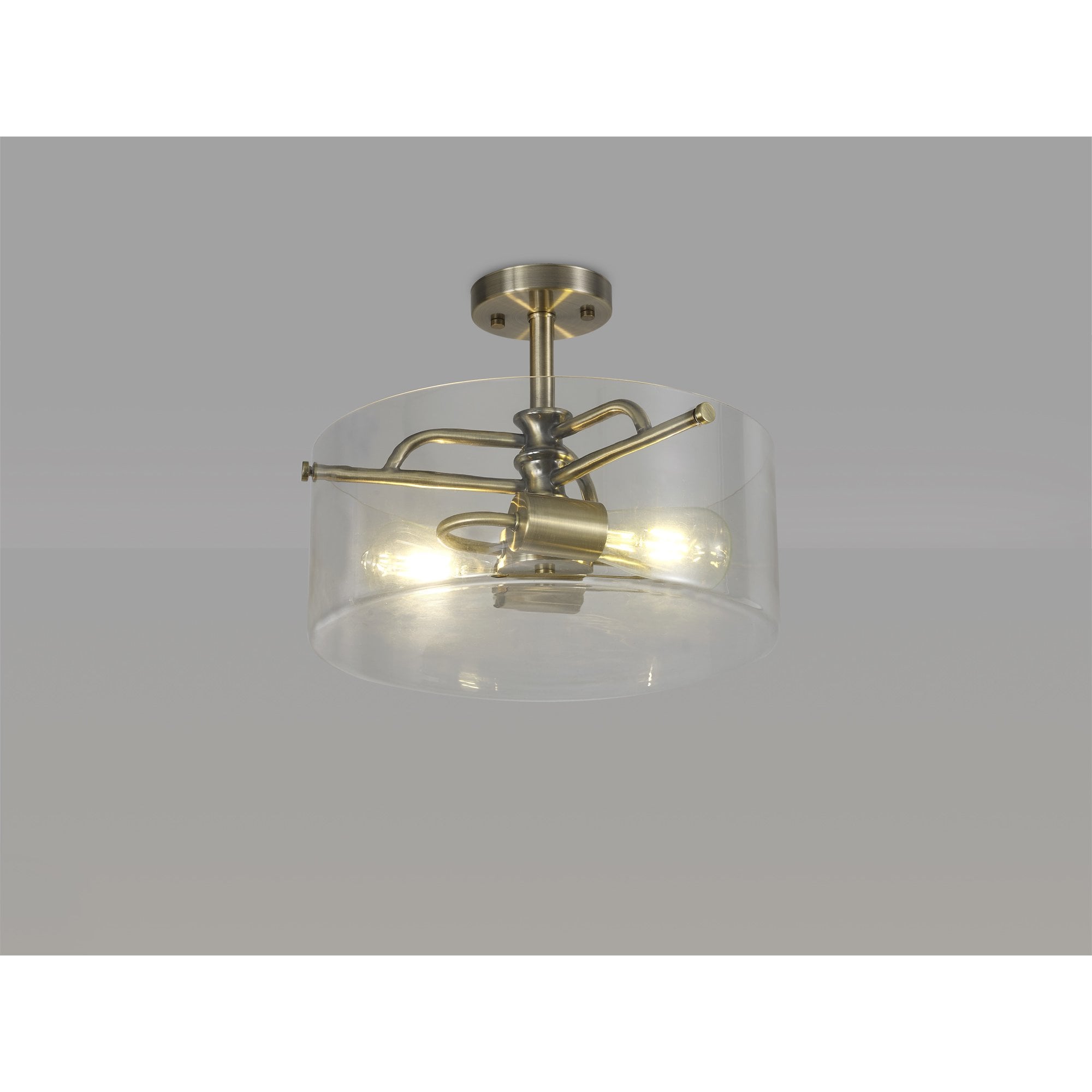 Fabula Connaught 2 Light Semi-Flush Light - Antique Brass & Clear Glass