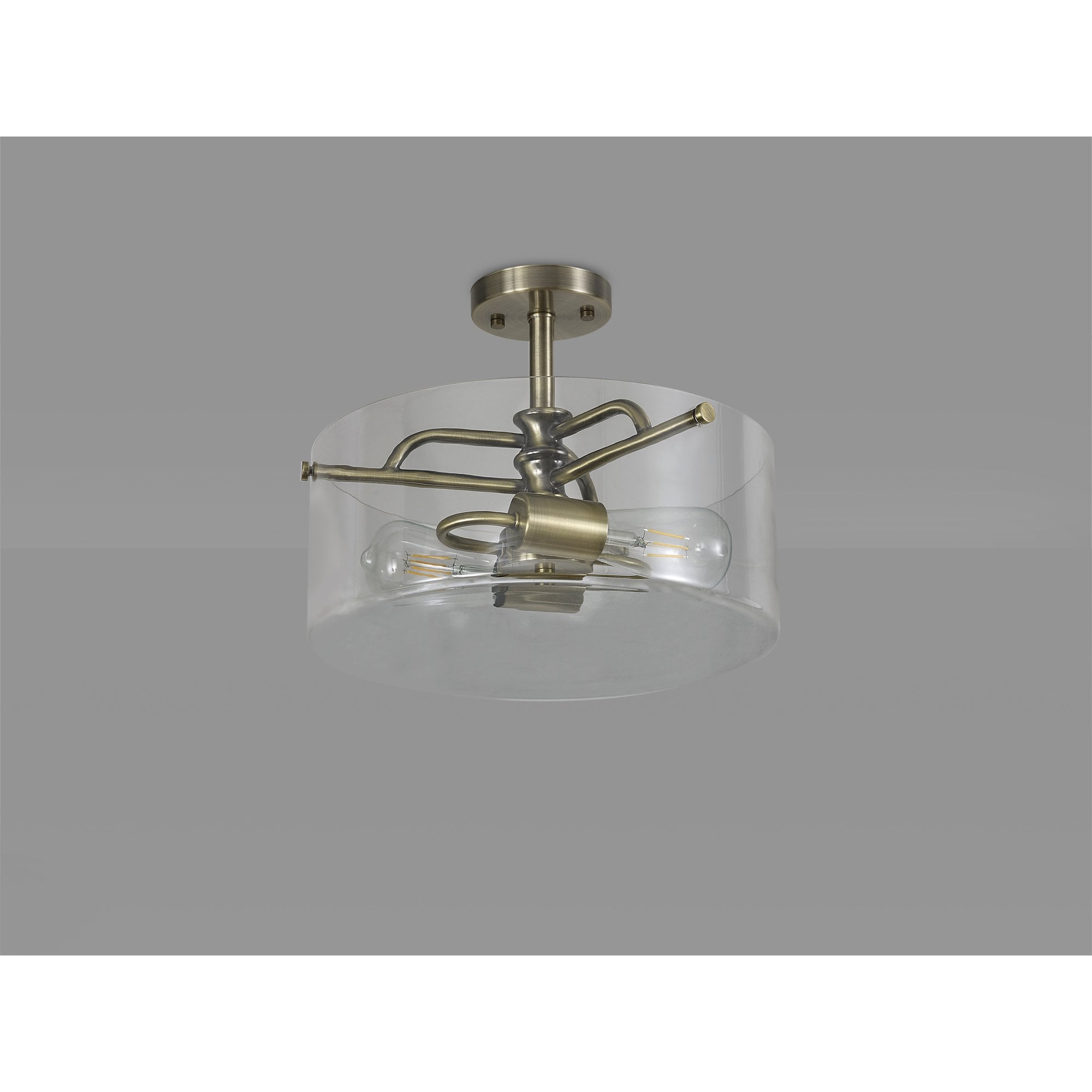 Fabula Connaught 2 Light Semi-Flush Light - Antique Brass & Clear Glass