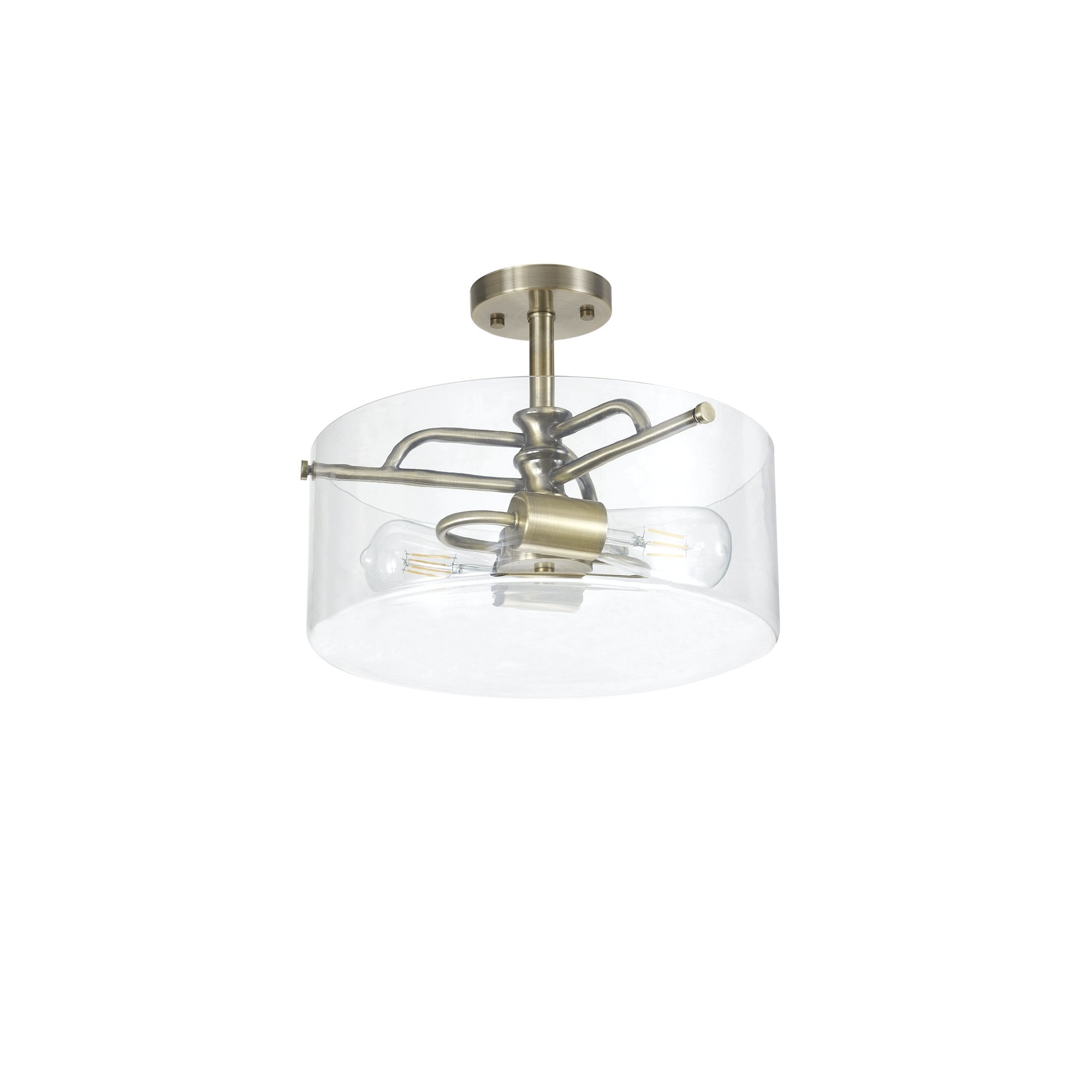 Fabula Connaught 2 Light Semi-Flush Light - Antique Brass & Clear Glass