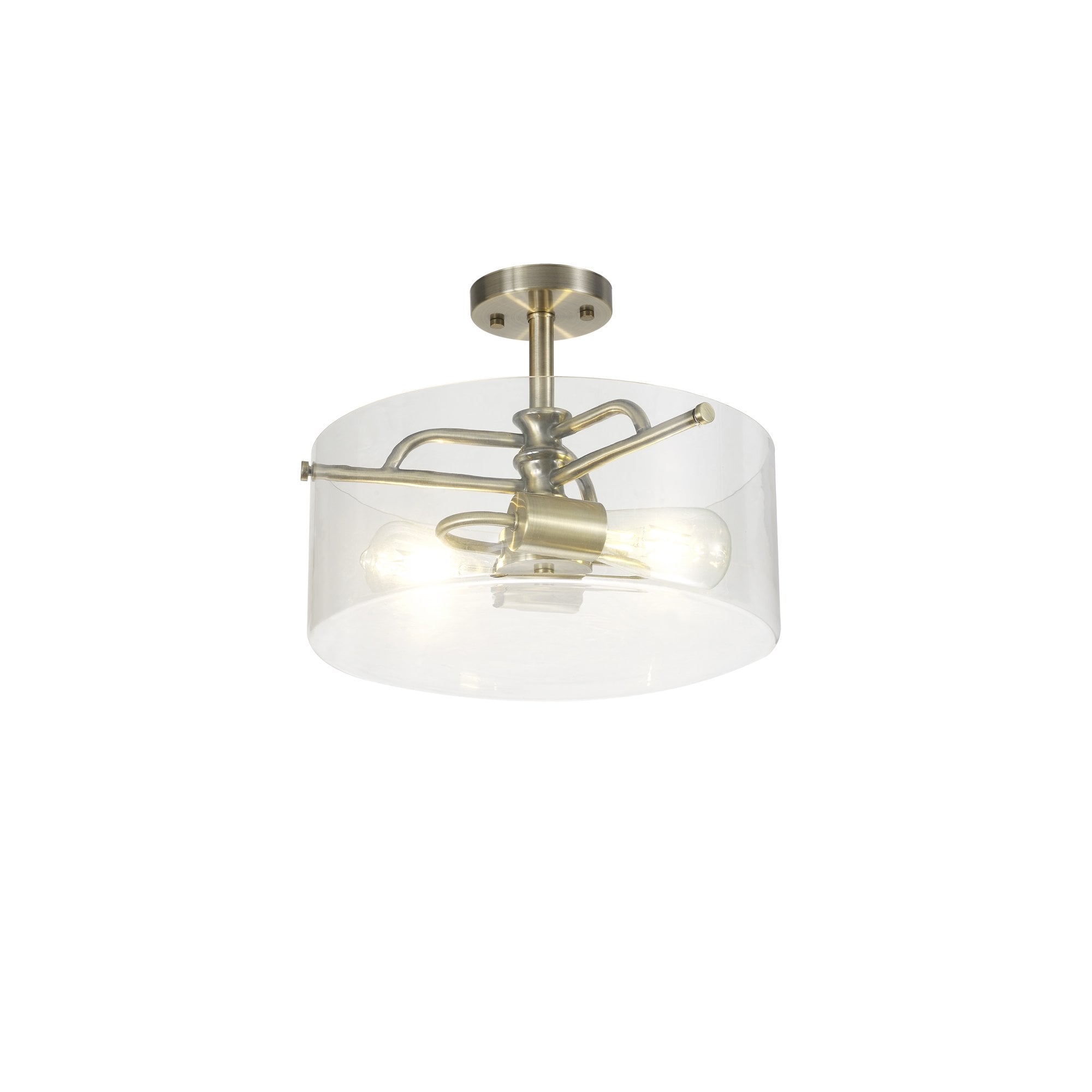 Fabula Connaught 2 Light Semi-Flush Light - Antique Brass & Clear Glass