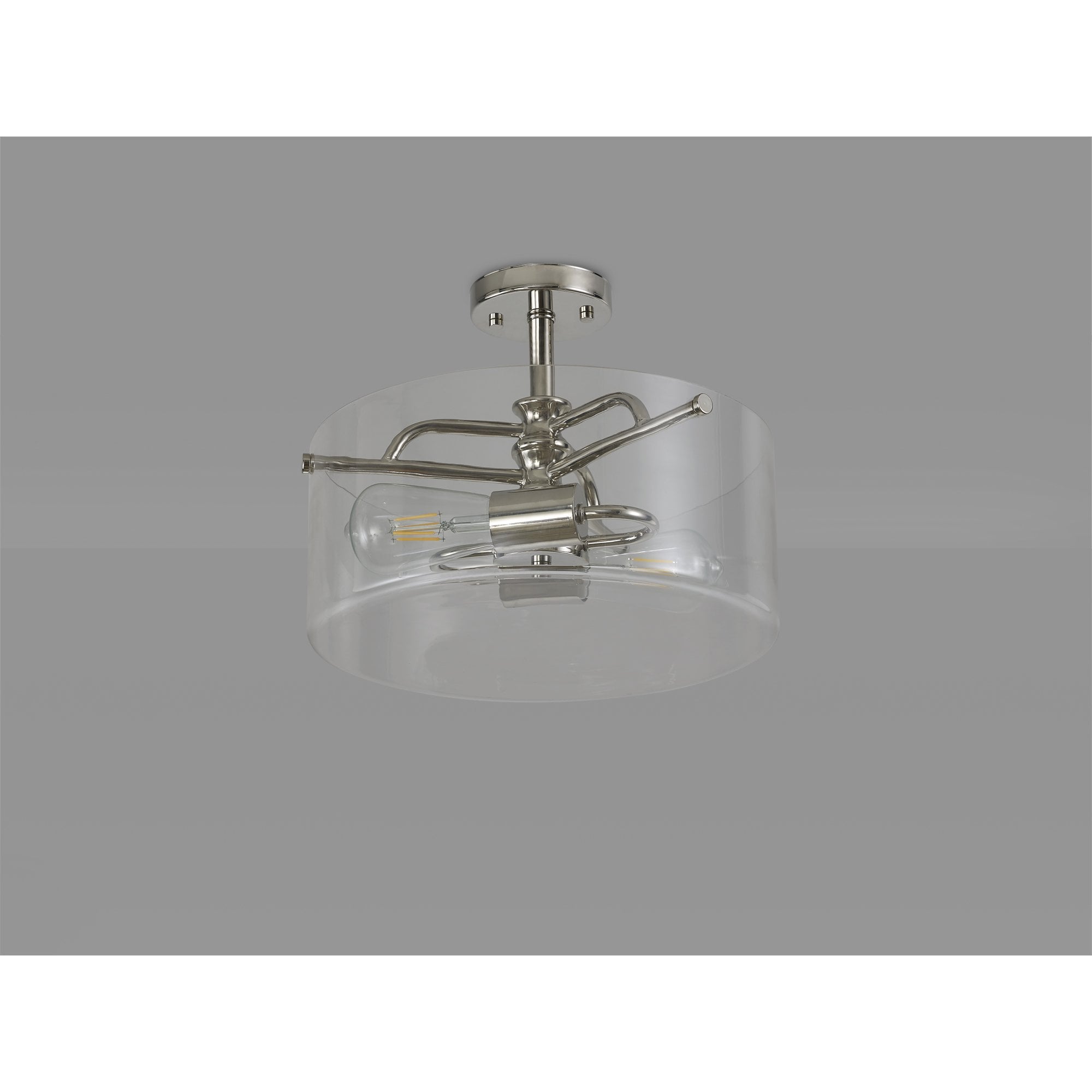 Fabula Connaught 2 Light Semi-Flush Light - Polished Nickel & Clear Glass