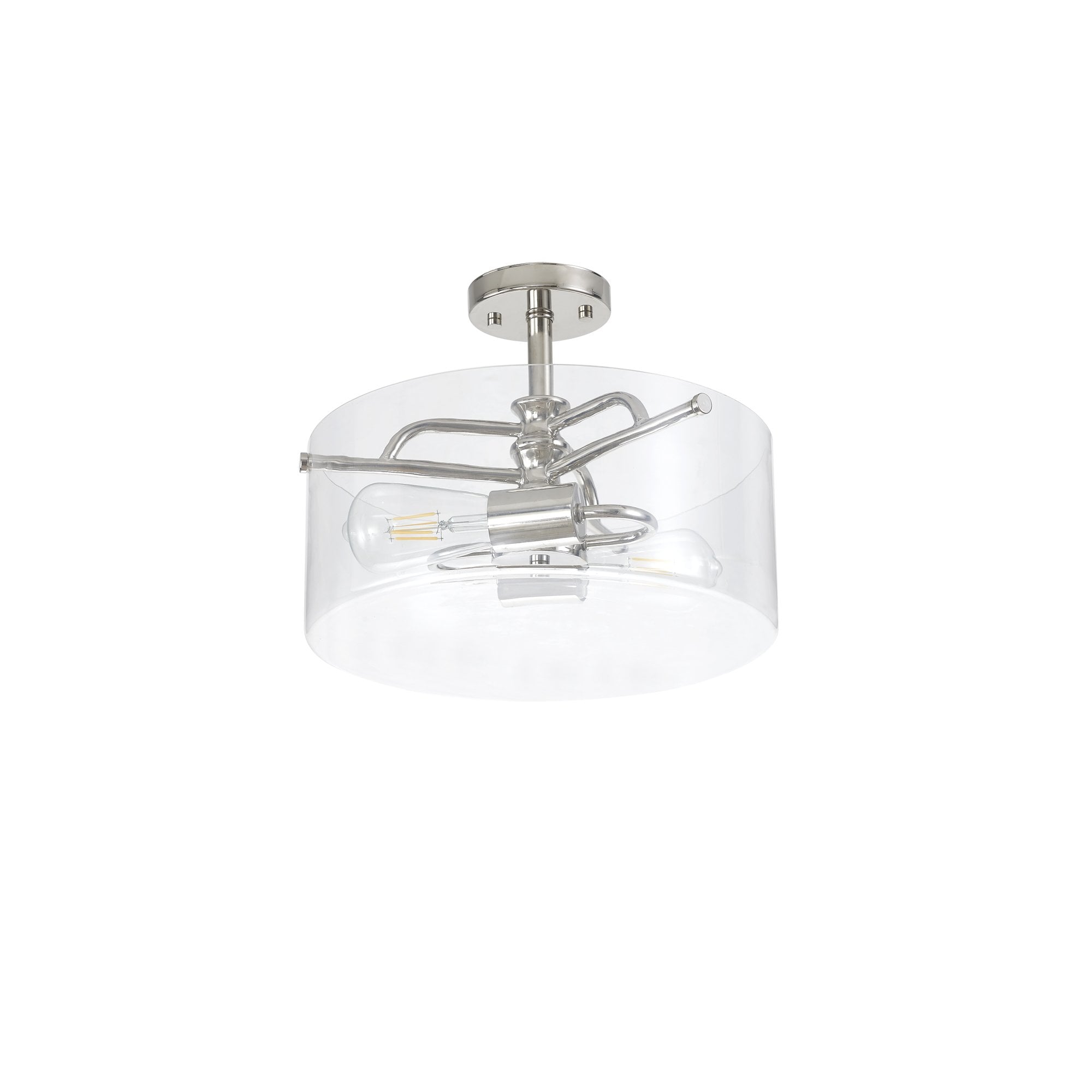Fabula Connaught 2 Light Semi-Flush Light - Polished Nickel & Clear Glass