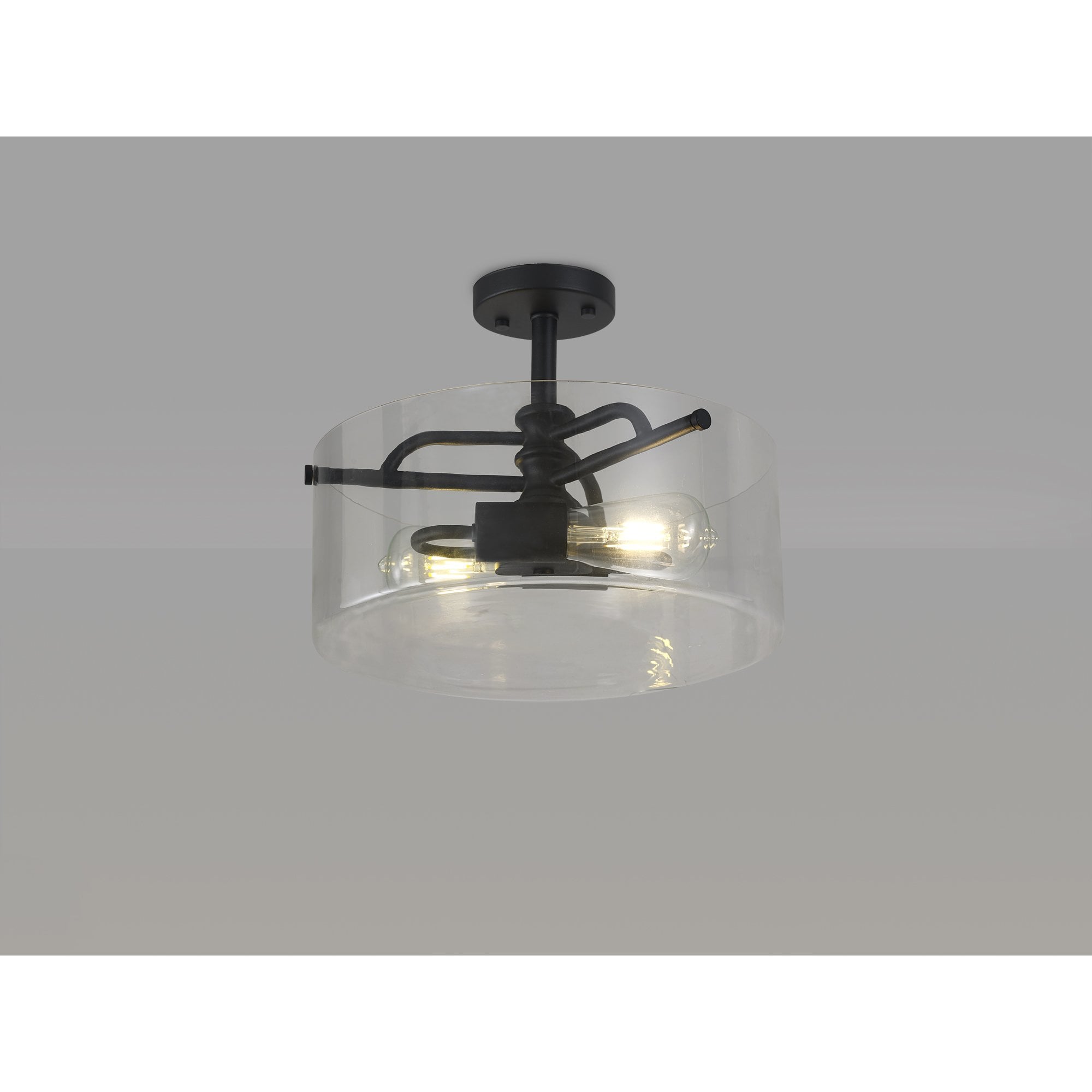 Fabula Connaught 2 Light Semi-Flush Light - Sand Black & Clear Glass