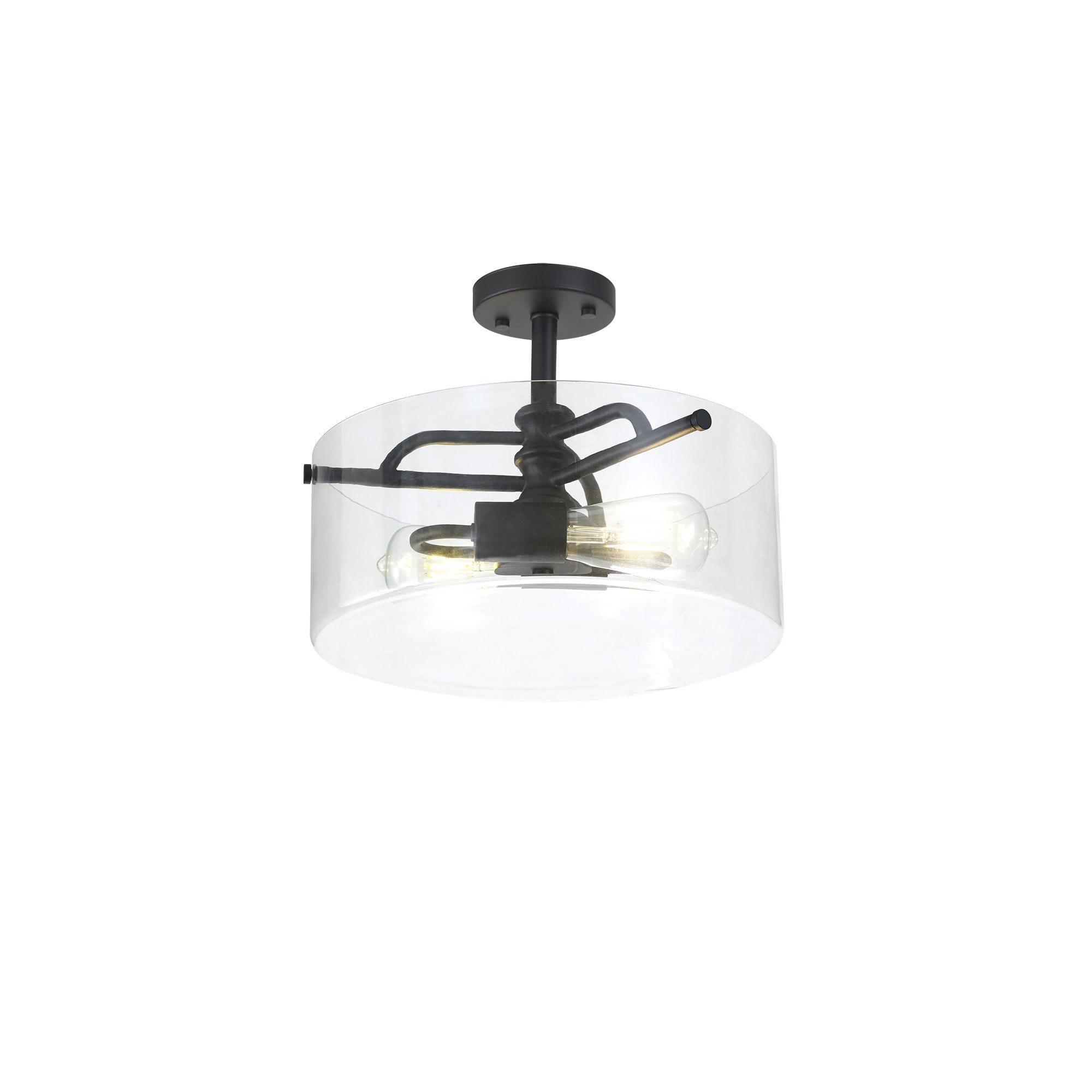 Fabula Connaught 2 Light Semi-Flush Light - Sand Black & Clear Glass