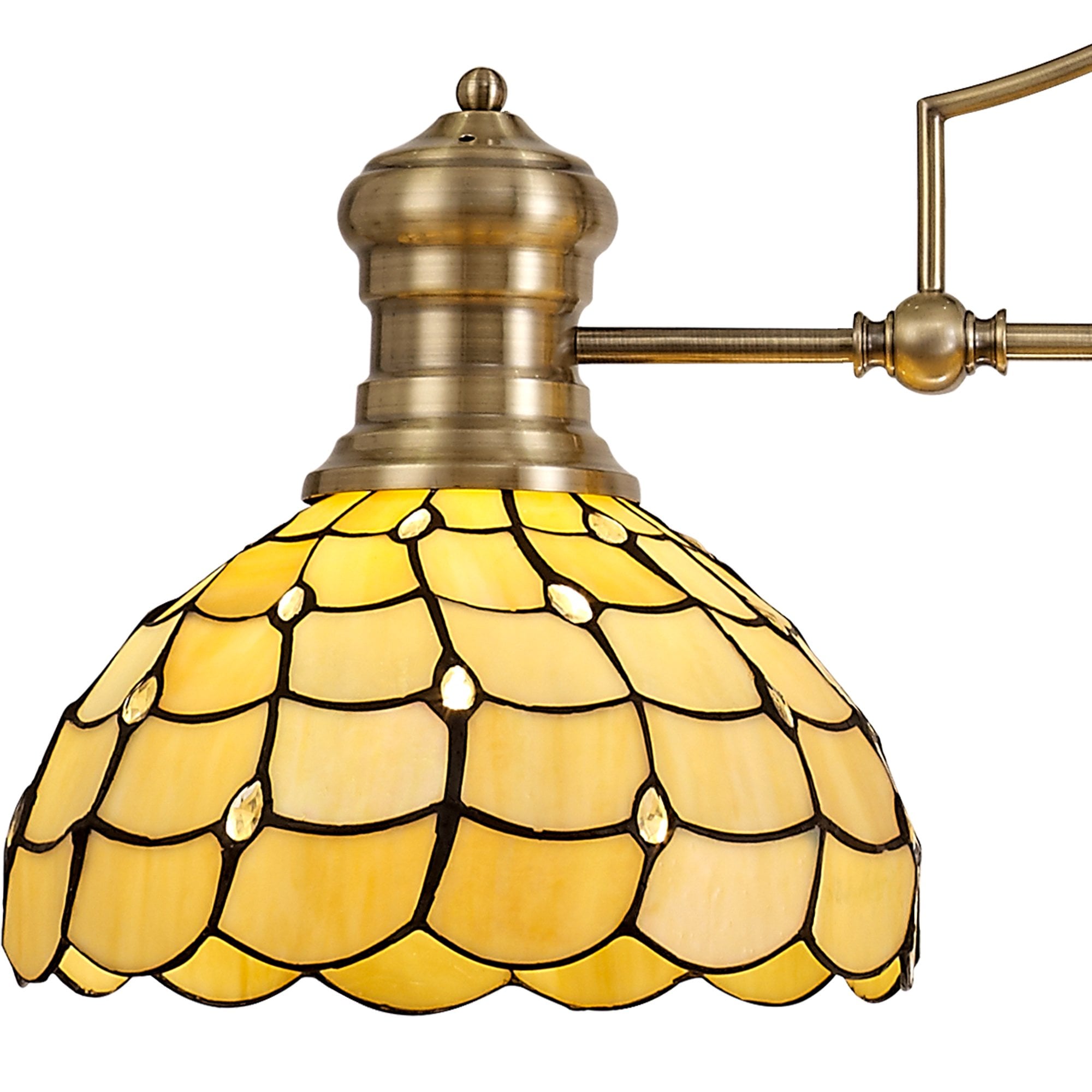 Fabula Crescent 3 Light Linear Pendant - 30cm Tiffany Shade - Antique Brass & Beige